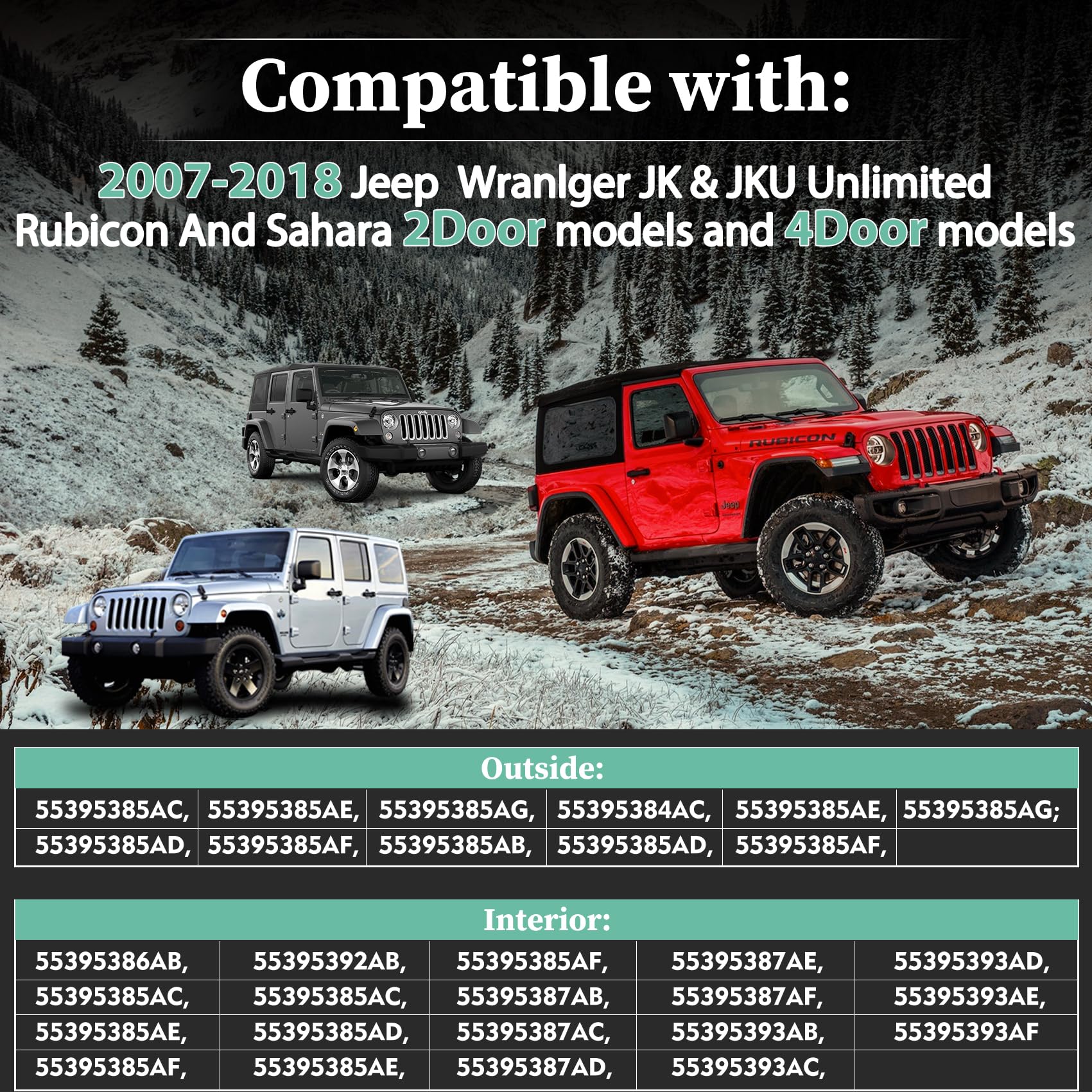 Jeep Wrangler JK 2 Door Hinge Assembly Kits Compatible with 2007-2018 Jeep Wrangler JK JKU Rubicon Unlimited Sahara Inside and O
