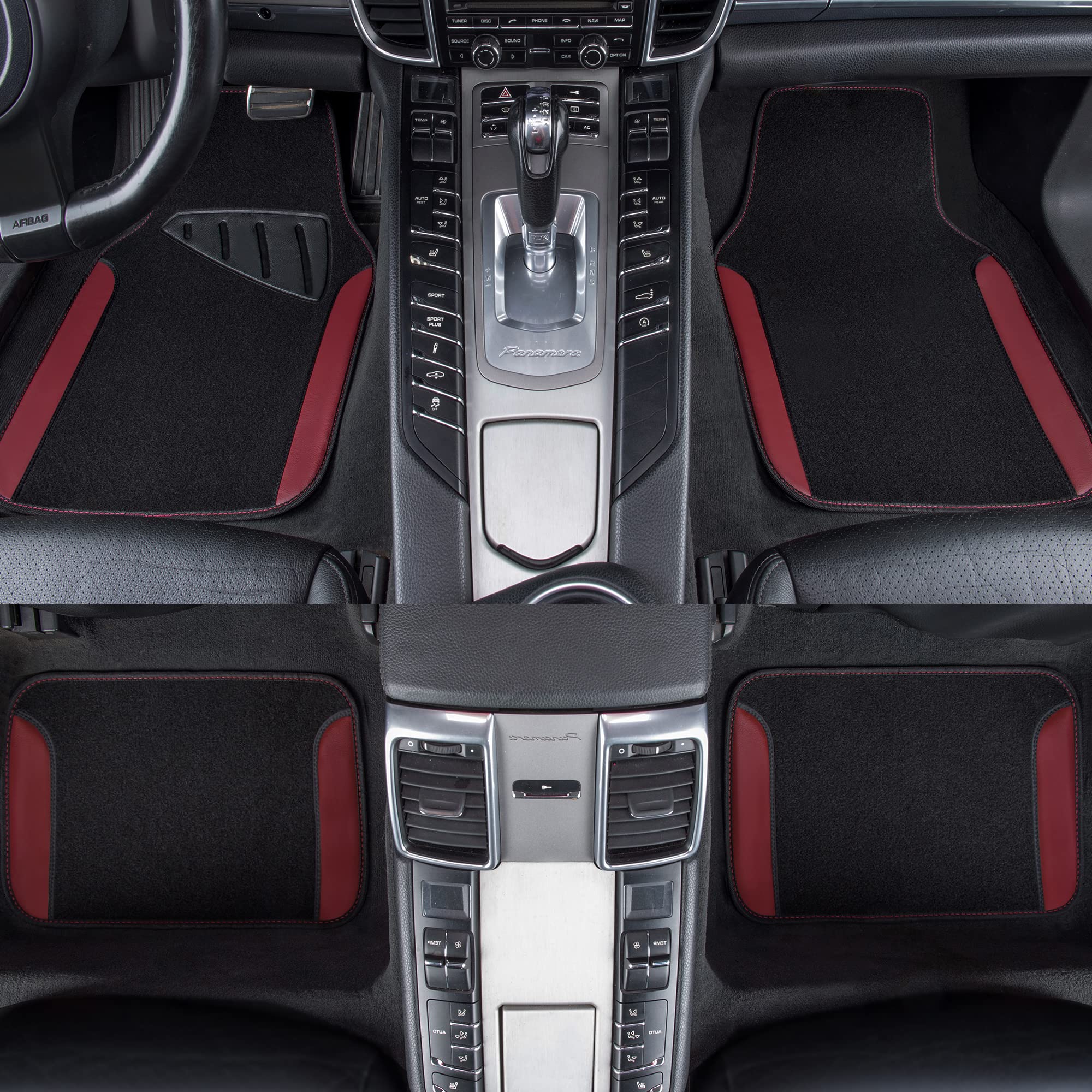 Car Pass Waterproof Universal Fit Car Floor Mats, Car Mats Fit For Suv,Vans,Sedans, Trucks,Set Of 4Pcs Car Carpet With Driver Heel Pad(Black And Burgundy)