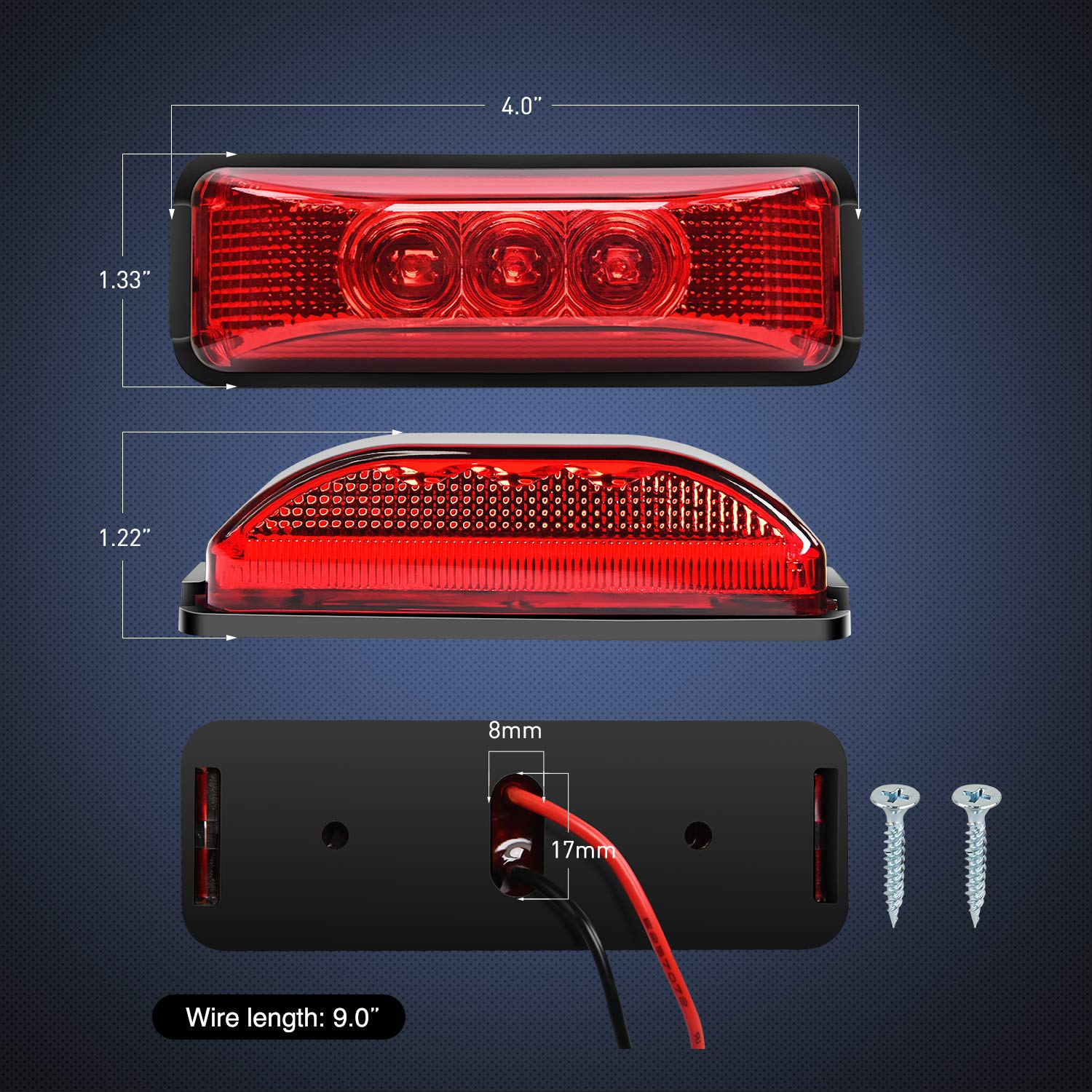 Nilight - Tl-33 4Pcs 3.9 Inch 3 Led Truck Trailer Light Front Rear Side Clearance Indicator Lamp Waterproof Sealed Surface Mount