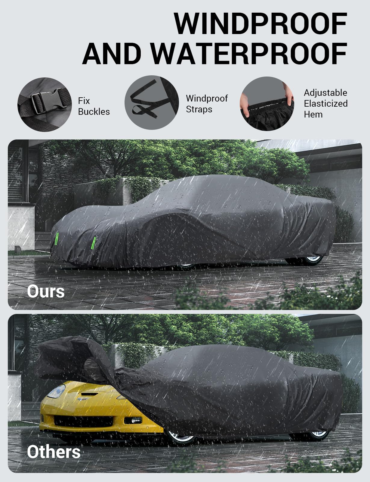 Proadsy 2025 Upgrade Car Cover Custom Fit For Corvette C6 2005-2013 Windproof All Weather Waterproof Sun Rain Uv Dust Snow Prote