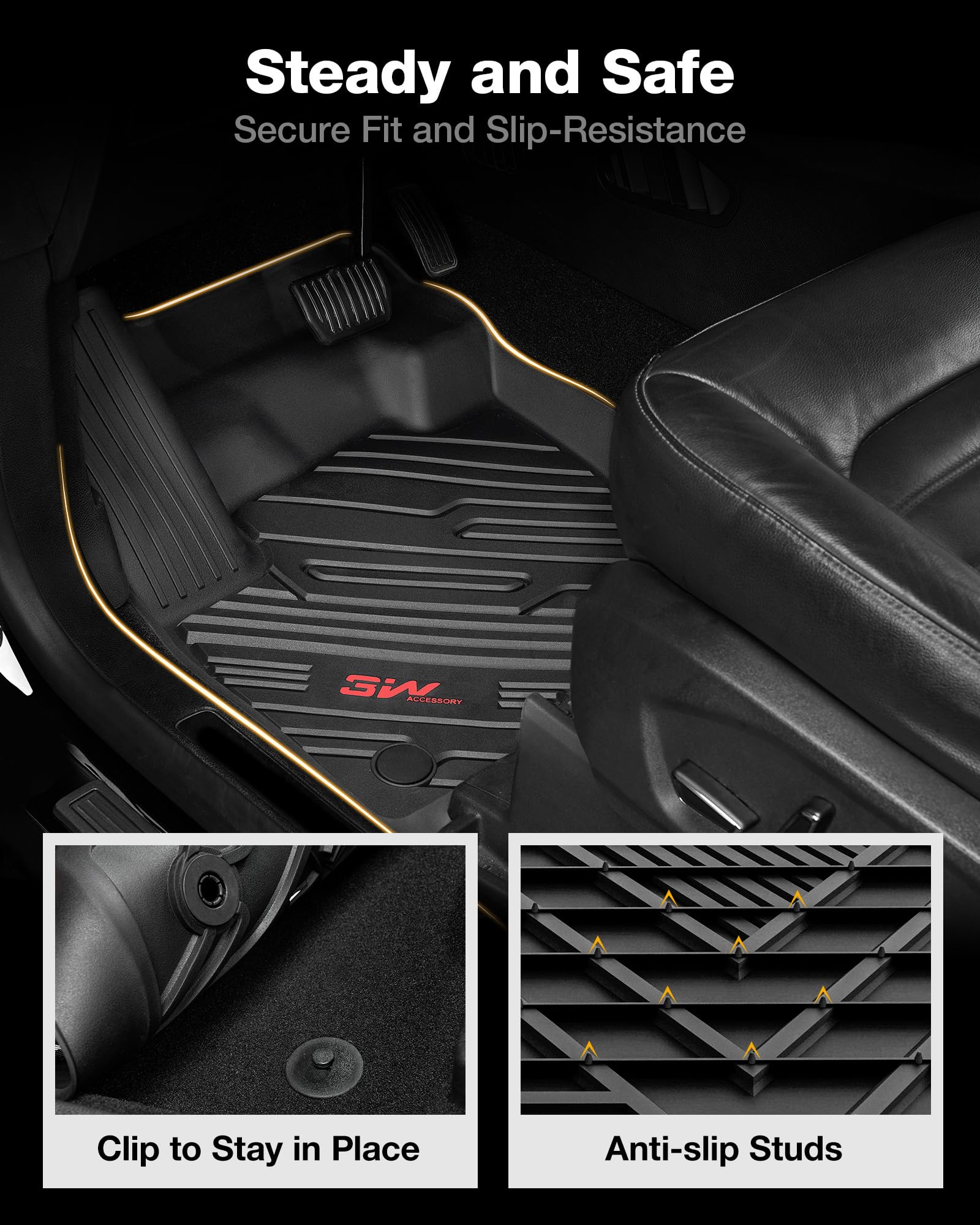 3W Floor Mats Fit For Ford Ranger 2020 2021 2022 2023, Tpe All Weather Floor Liner For Ford Ranger Super Crew Cab,1St & 2Nd Row