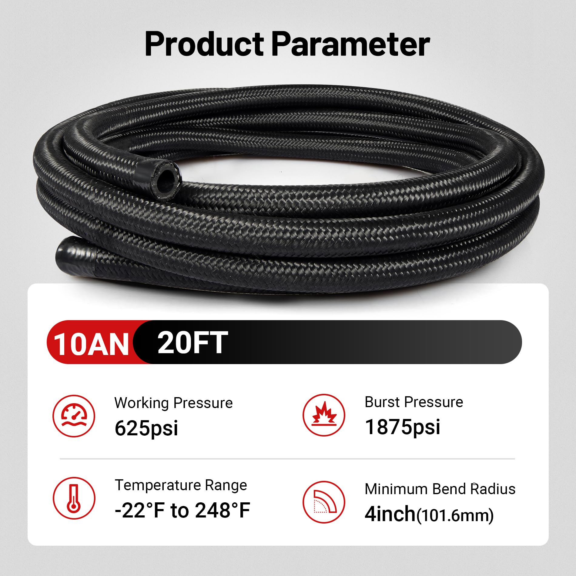 Evil Energy 10An Nylon Braided Fuel Line Kit, An10 Fuel Hose Kit Cpe 20Ft Black&Red