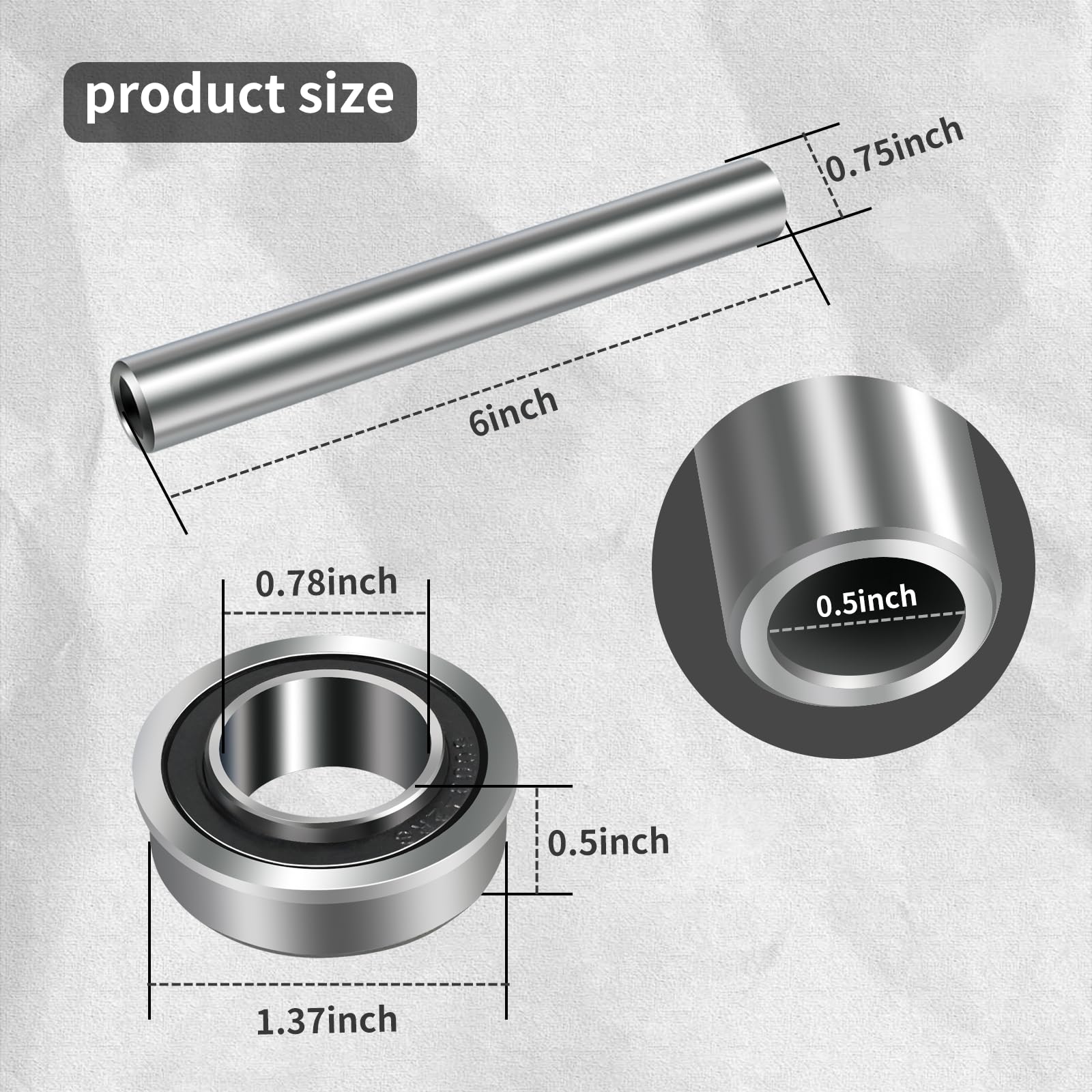 XQK Stainless Steel Front Wheel Axle & Bearing Conversion Kit for Husqvarna Z242F Z246 Z246i Z248F Z254 (Fits 6" Wheel Sleeves Only)