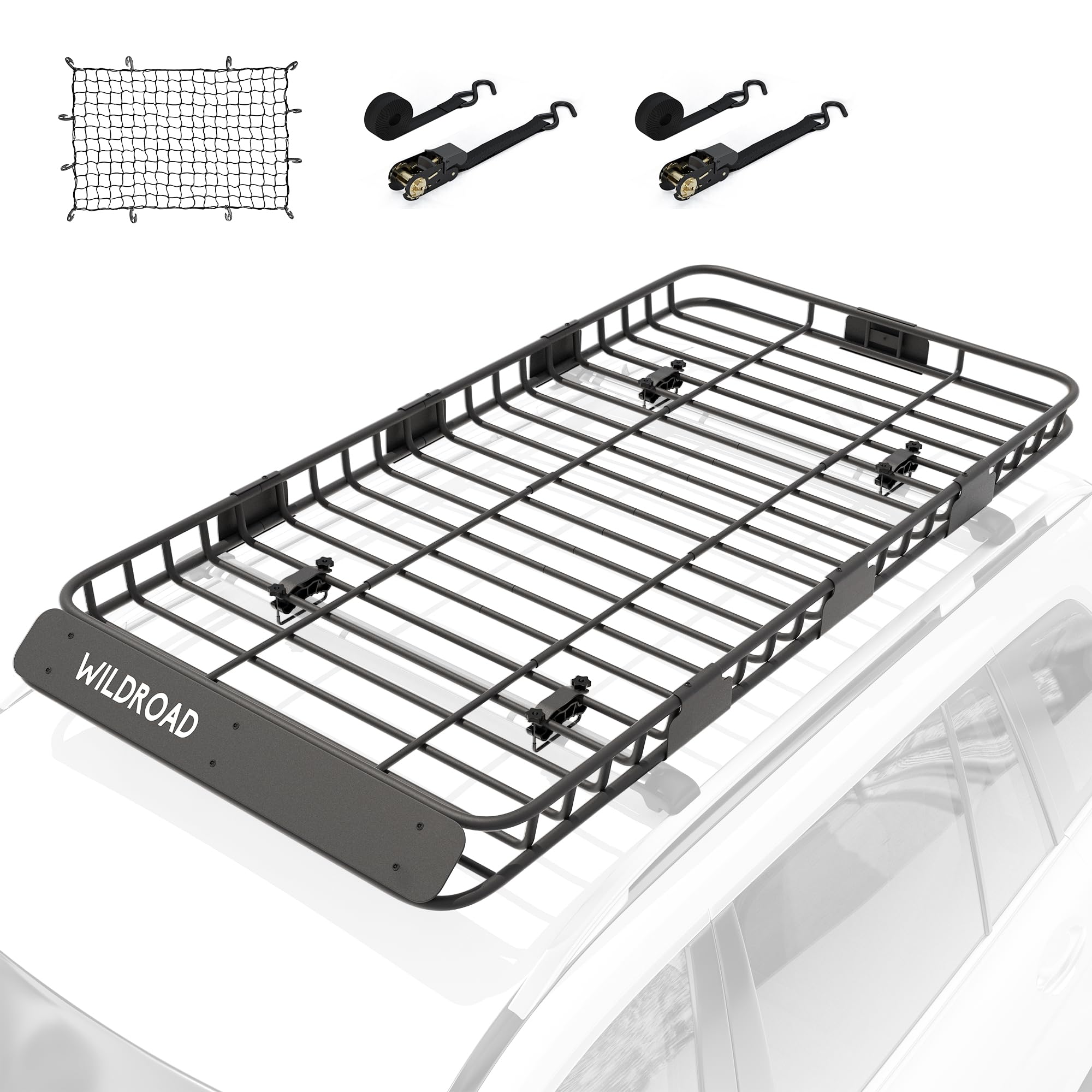 Wildroad Car Roof Cargo Carrier Combo Of Upgraded 84''X 39''X 4'' Roof Rack Cargo Basket, Super Duty Bungee Cargo Net. Universal