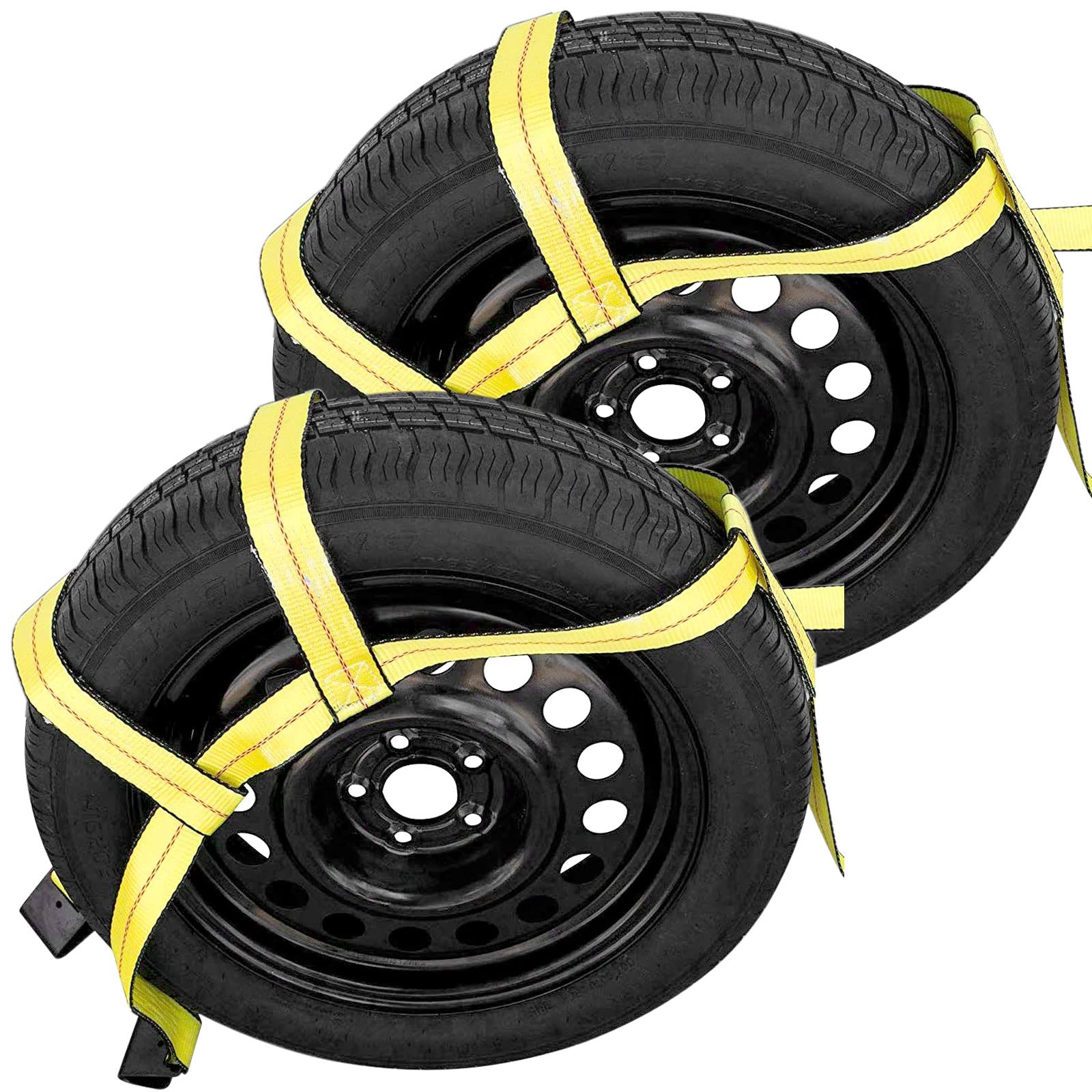 Tow Dolly Basket Straps with Flat Hook Robbor Adjustable Heavy Duty Tow Dolly Tie Down Bonnet Wheel Net for Small to Large Size 