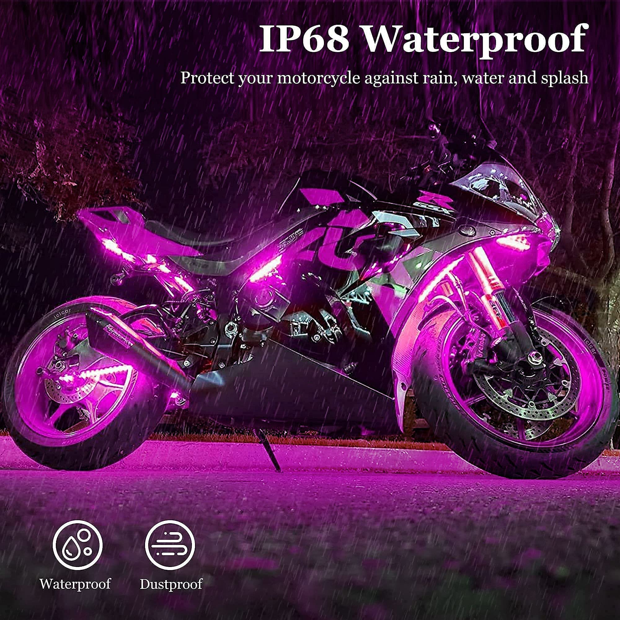 8Pcs Motorcycle Led Underglow Kit, Icicar Motorcycle Lights App Control Music Sync Rgb Led Motorcycle Lights Brake Light Waterproof Dual Remote Motorcycle Underglow Led Light Kit For Utv Atv Golf Cart