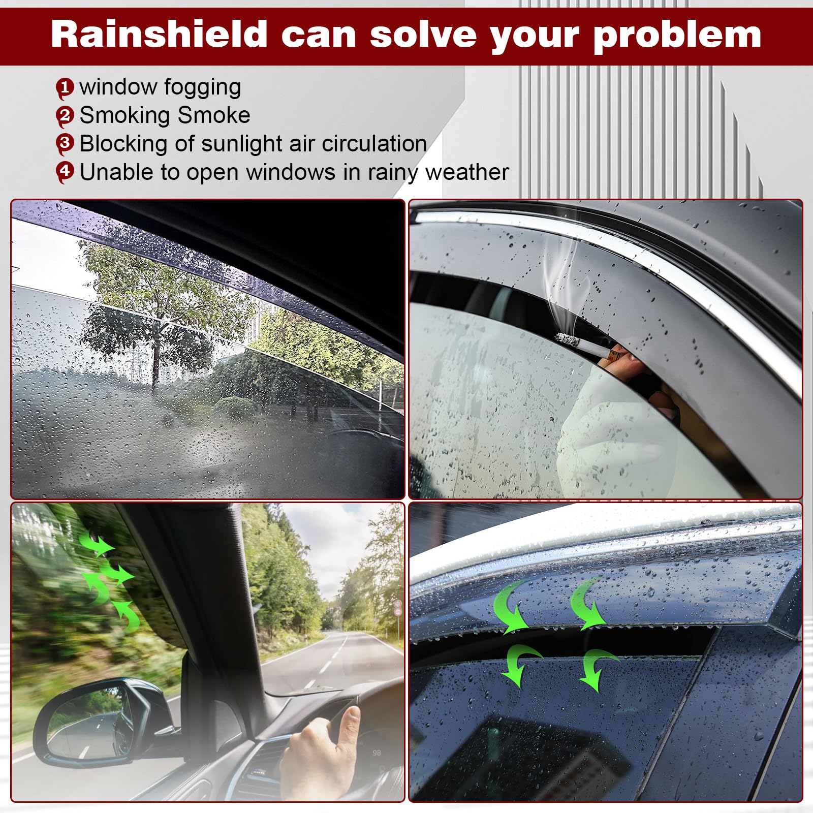 Zzdsnj Tape-On Rain Guard 4-Piece For 2021-2023 Hyundai Elantra Windows Visor Shield Shade Smoke 2122Elt