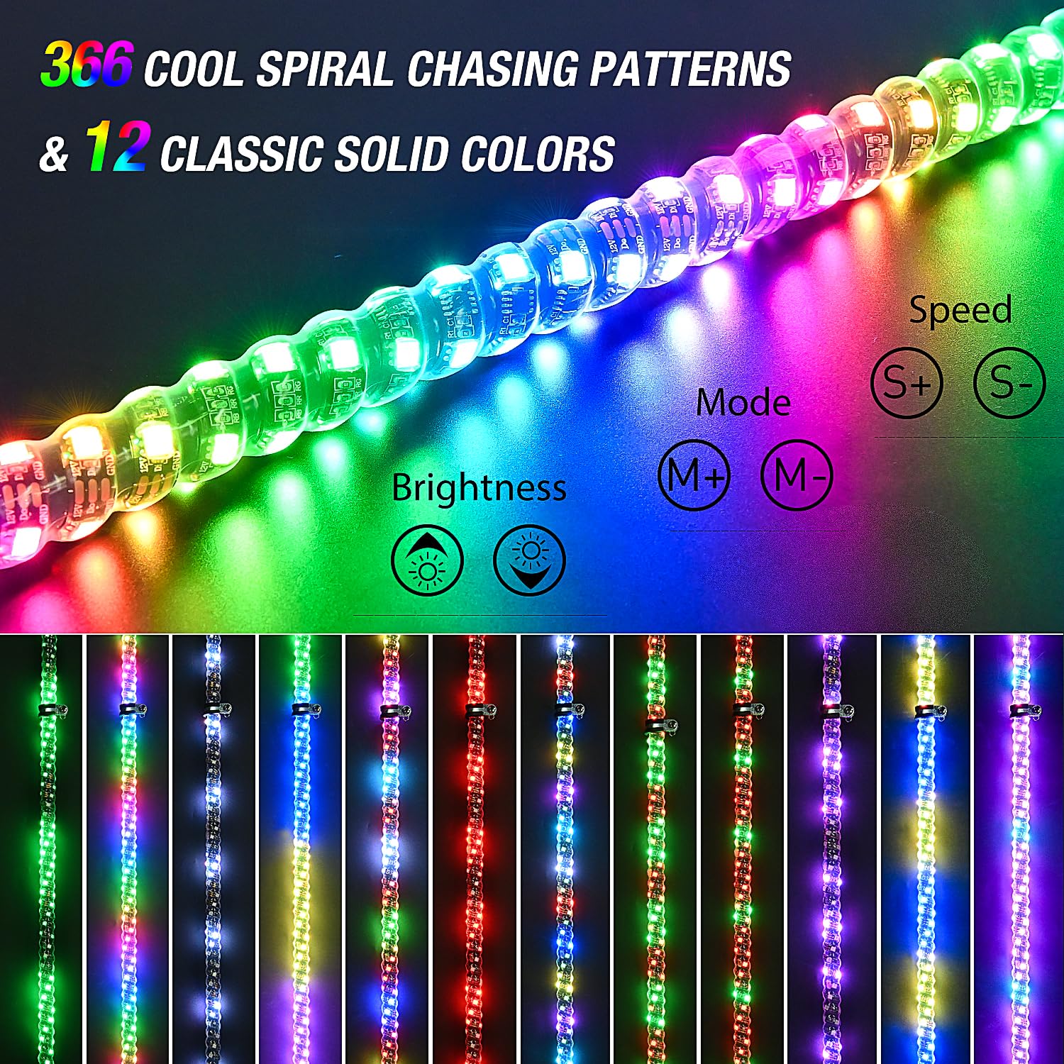 Nilight 1Pc 2Ft Spiral Rgb Led Whip Light W/Rgb Chasing/Dancing Lights Rf Remote Control Lighted Antenna Whips For Can-Am Atv Ut