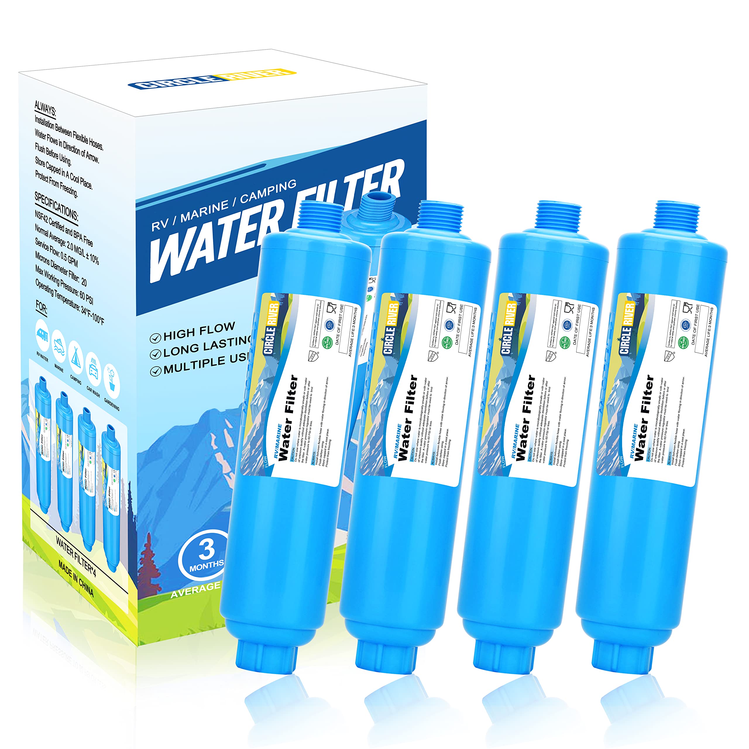 Circleriver Rv Inline Water Filter, Nsf Certified, 20 Microns Camper Water Filter, Reduces Bad Taste, Odors, Chlorine, Sands, Id