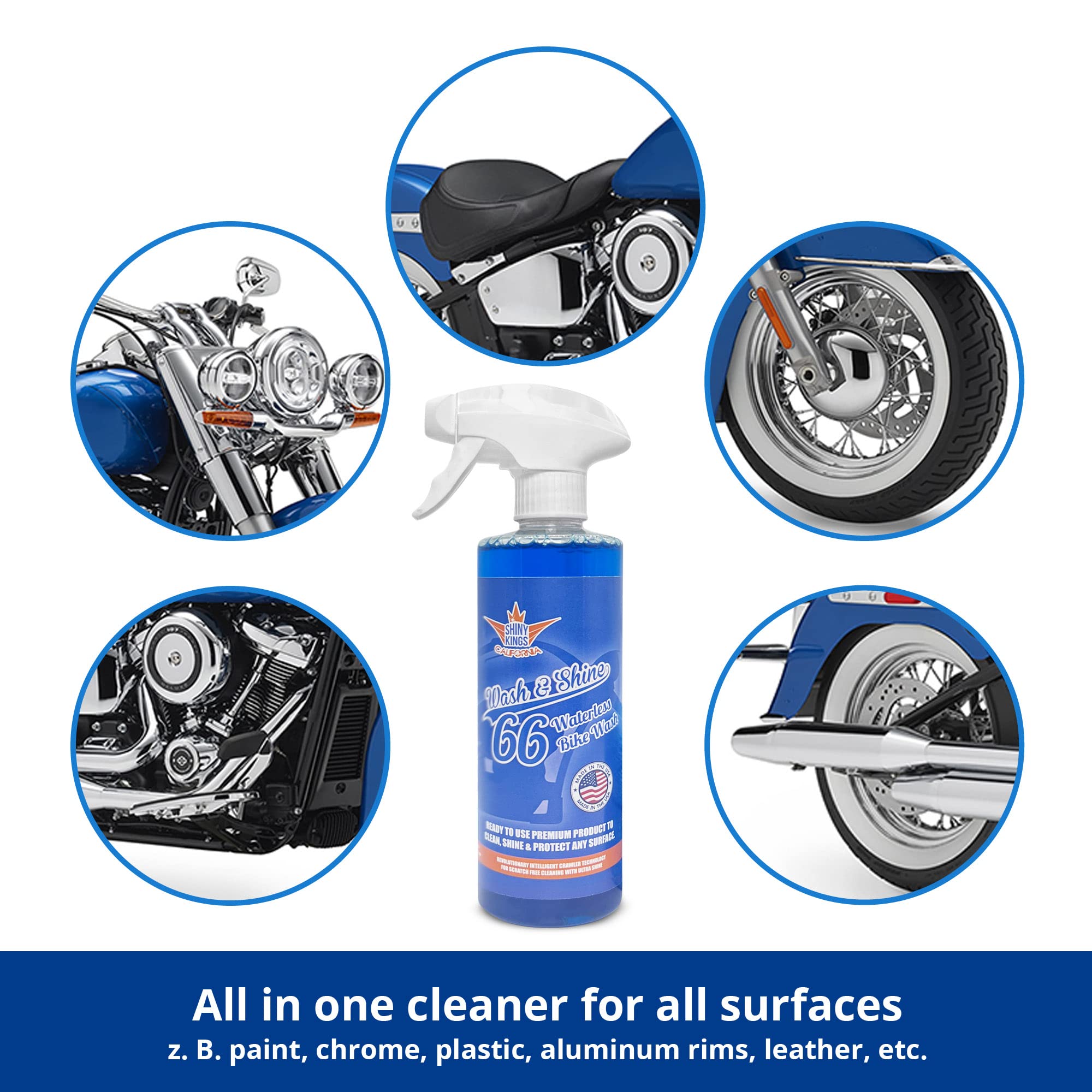 Shinykings Waterless Motorcycle Cleaner | Ultra Shine Detailing Spray | 16 fl. oz | Made in USA | Clear
