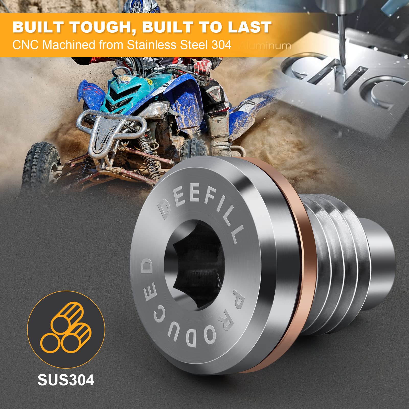 DEEFILL Magnetic Stainless Steel Crankcase Engine Oil Drain Plug with Copper Washer Fit for CR250 CR480, Polaris RZR Sportsman R