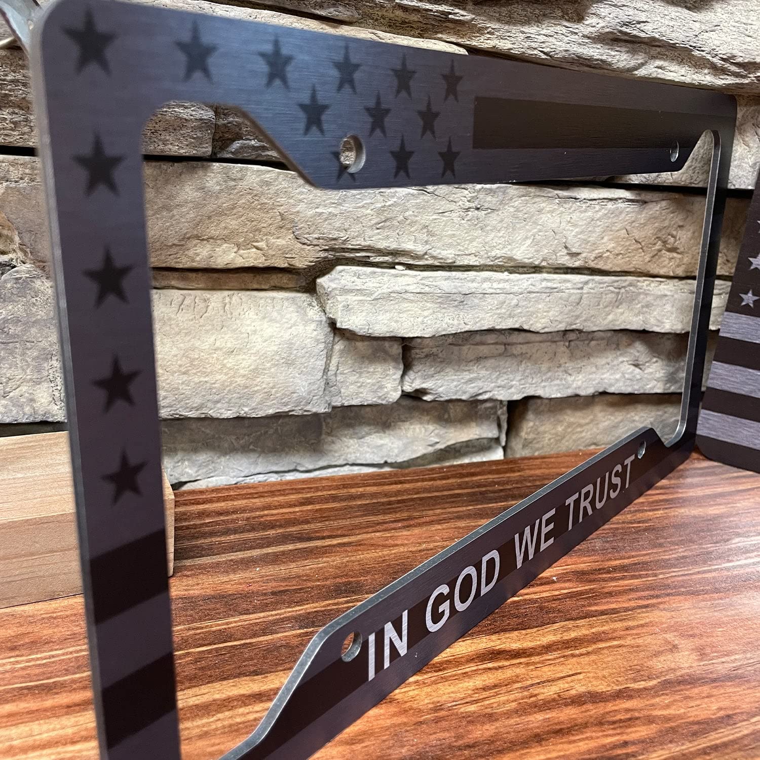 JASS GRAPHIX American Flag License Plate Frame | Black Frame | Made in the USA | Perfect for God and Country Lovers