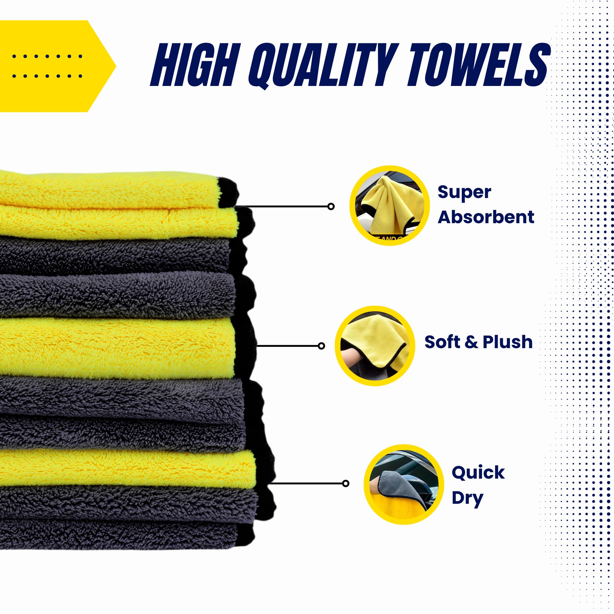 High Street Co Microfiber Towels For Cars (Pack Of 3) - Wash Rags With High Gsm, Highly Absorbent, Soft & Lint-Free - Cleaning R