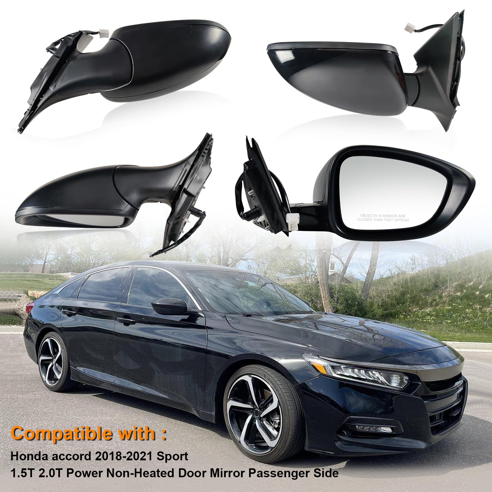 Lqito Right Passenger Side Door Mirror For Honda Accord Lx, Sport 2018-2022 ? Power ? Non-Heated No-Turn Signal Match To Black P