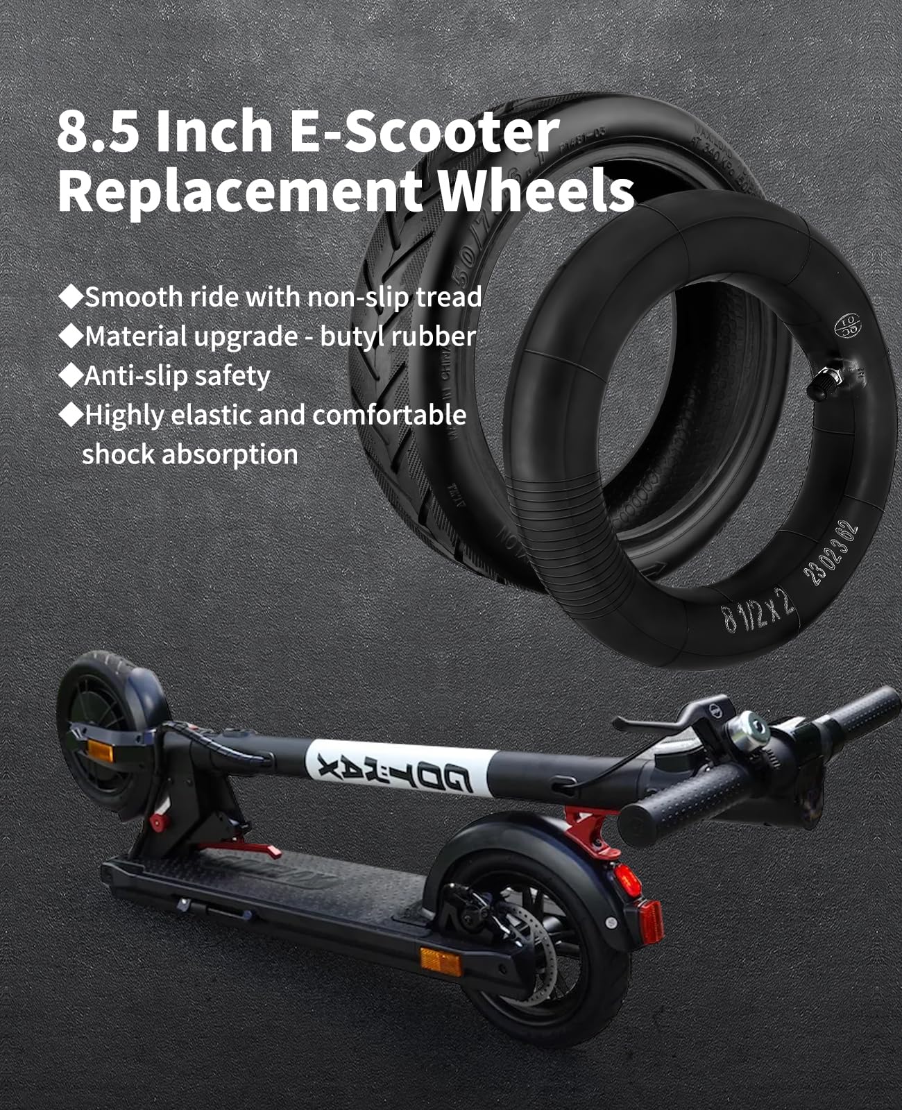 Walshen 8.5" Tire Tube Set for Xiaomi Electric Scooter - Rubber, Black, Model 50/75-6.1, Thickened Pneumatic Tire and Tubes