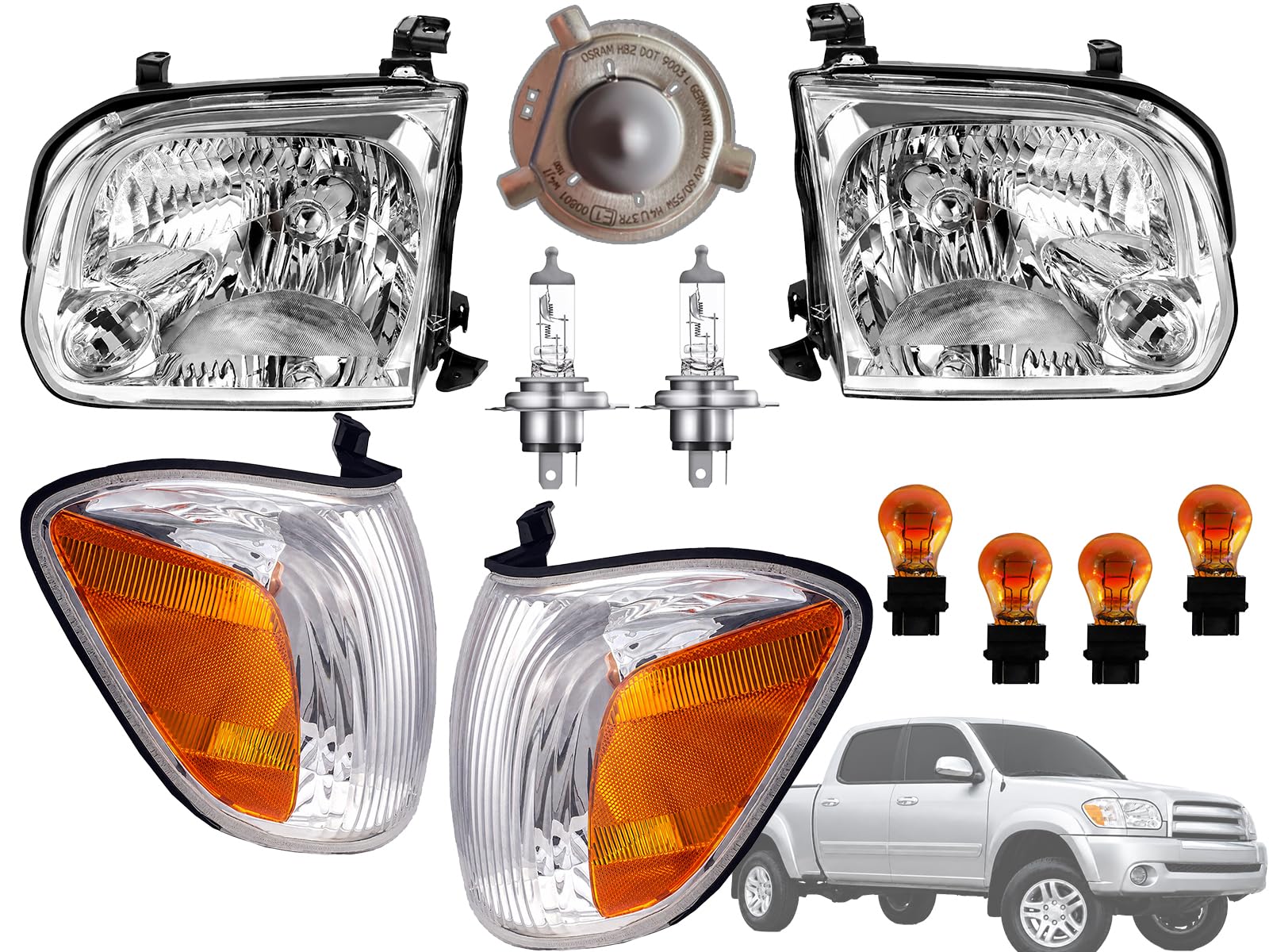Auto Parts Avenue APA Replacement Headlight and Corner Combo Set for 2005 2006 2007 Sequoia 2005 2006 Tundra Double Crew Cab Bul