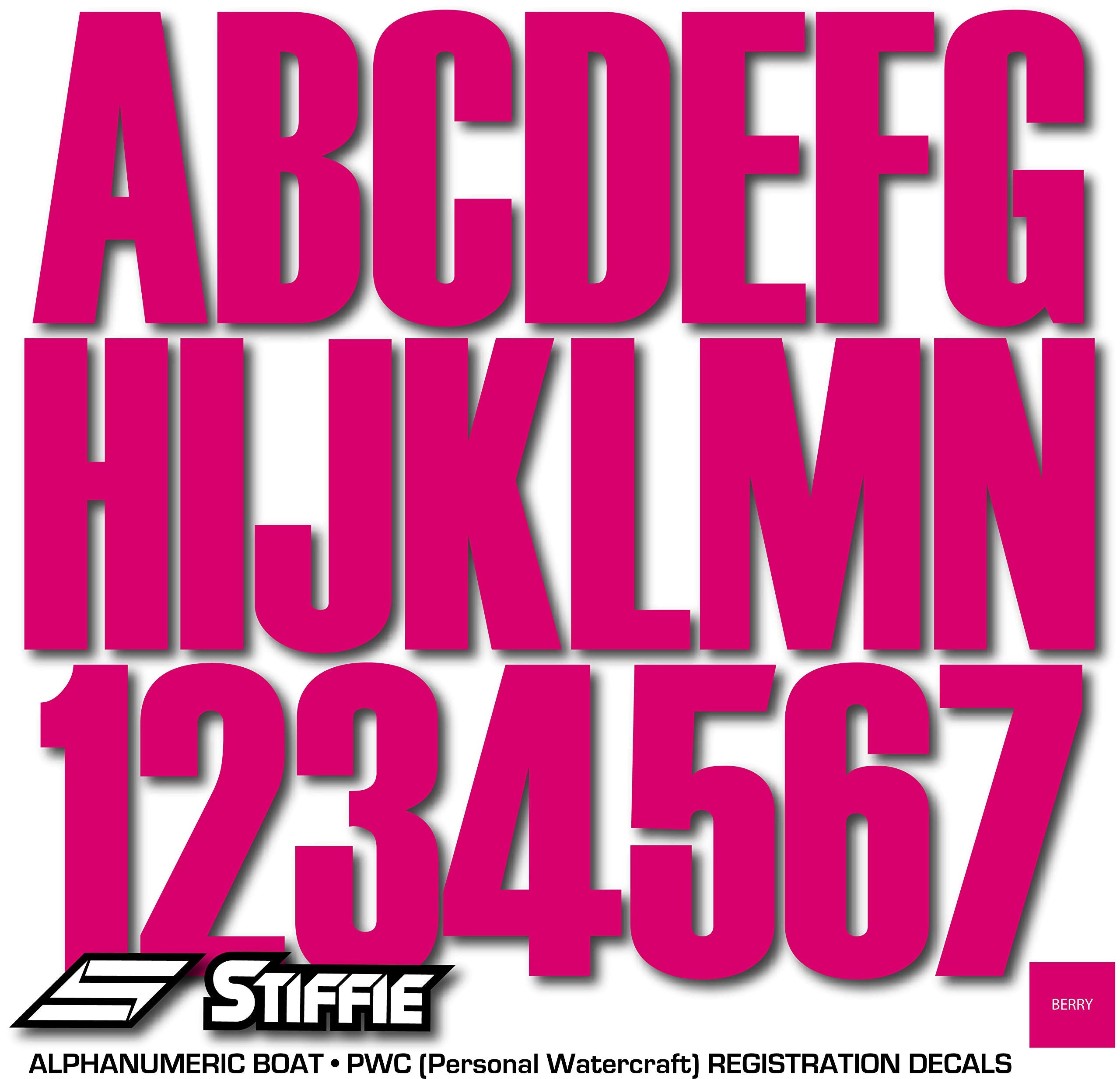 Stiffie Uniline 3" Alpha-Numeric Vinyl Stickers Decals for Boats - Berry, Model UL10