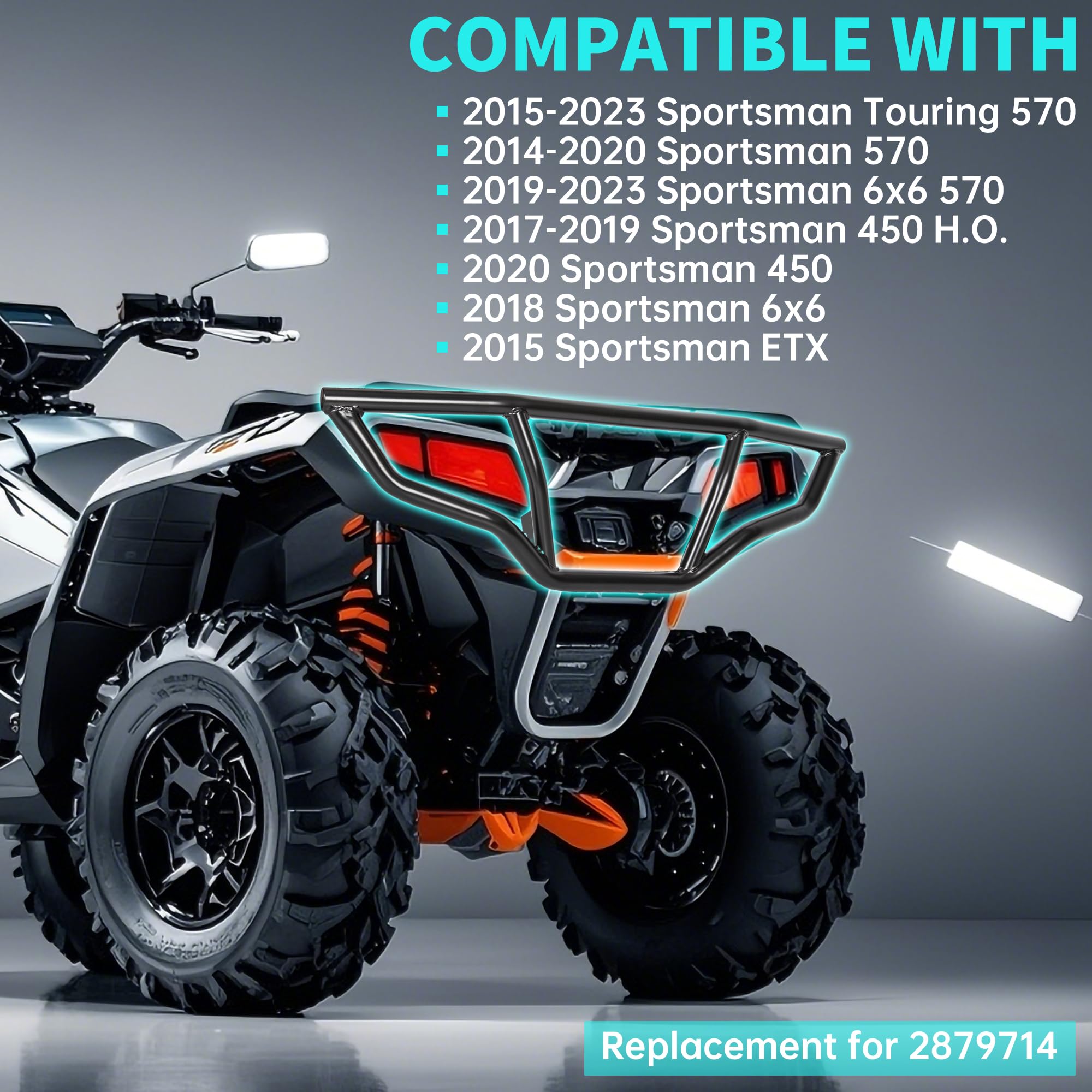 ECOTRIC Rear Brush Guard Bumper for 2014-2023 Polaris Sportsman Touring 570, Heavy-Duty Steel, Model ET-072, Black