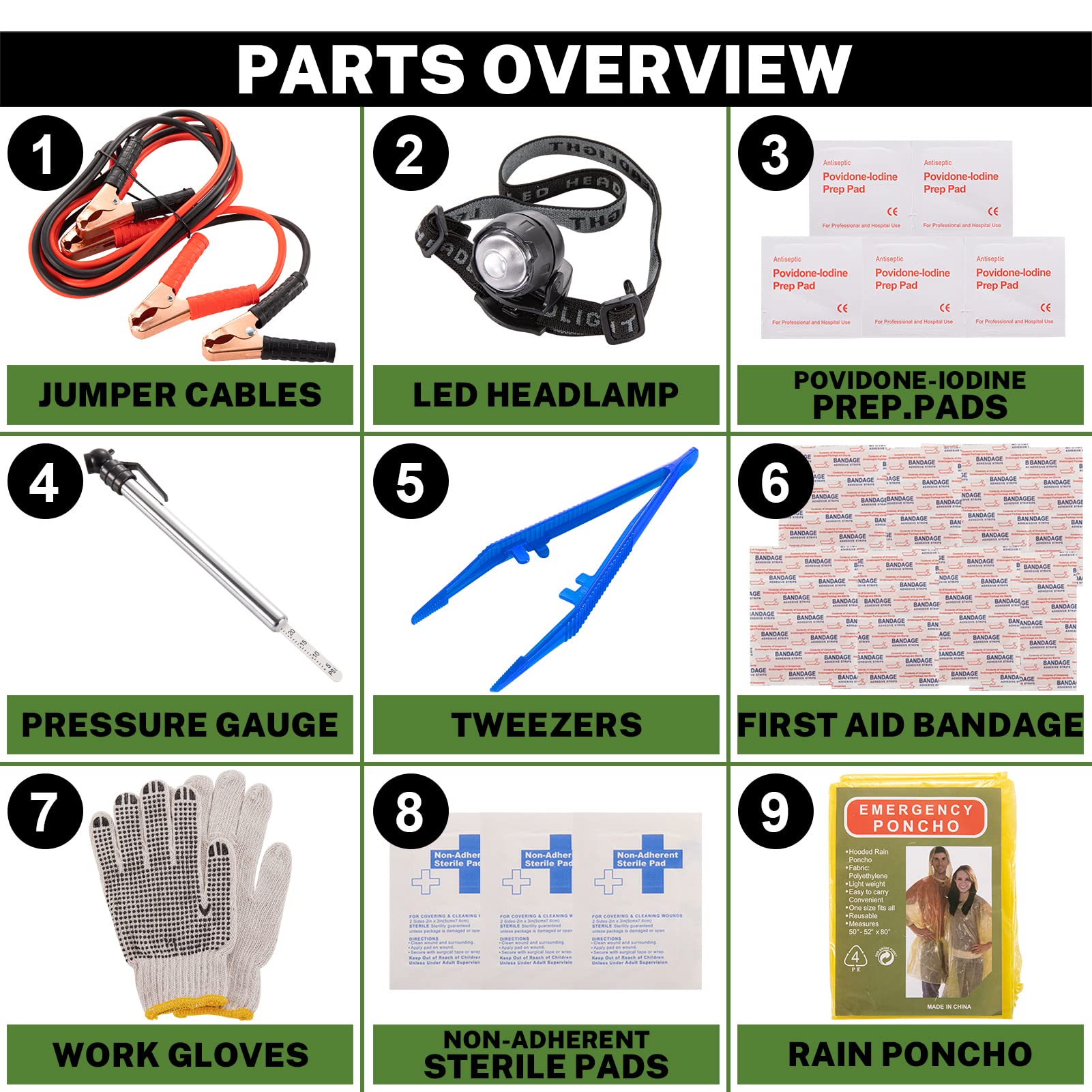 Car Roadside Emergency Kit With Battery Jumper Cables,Car Accessories For Men Or Women,Automotive Safety Kit For Car,Vehicle, Tr