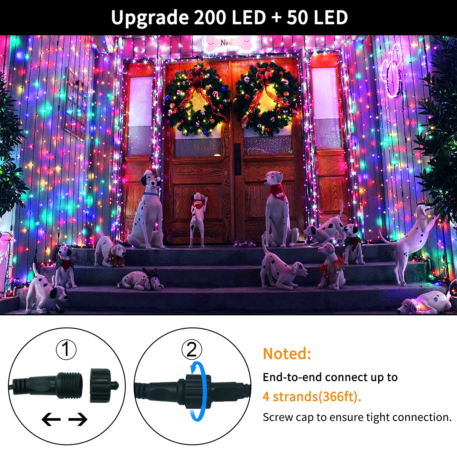 Jmexsuss 8 Modes Christmas Tree Lights Multicolor, 250 Led Multicolor Christmas Lights Indoor, 91.5Ft Green Wire Waterproof Chri