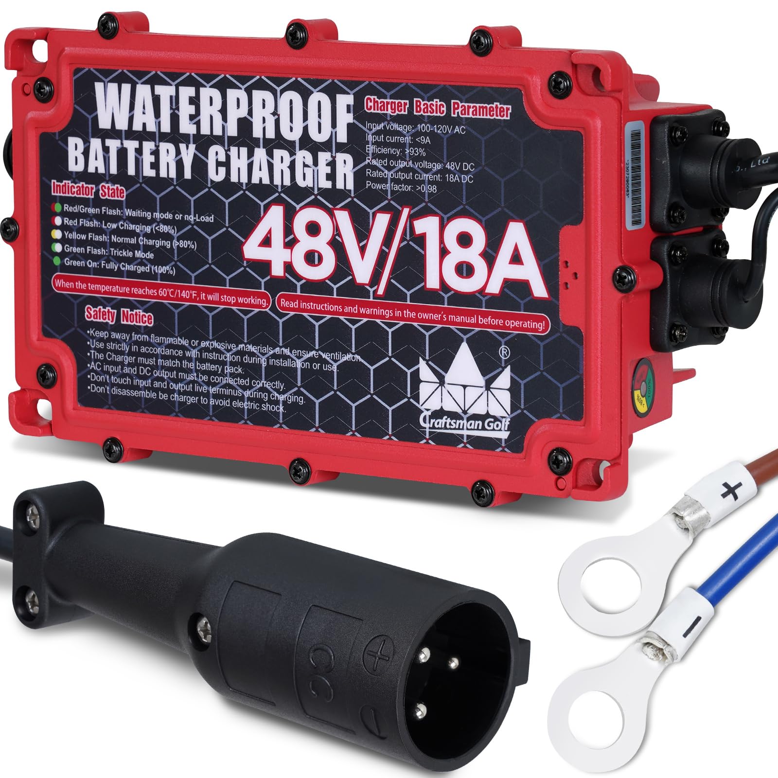 Craftsman Golf 18 Amp Golf Cart Battery Charger For 48 Volt Club Car Onboard Golf Carts With 3-Pin Round Plug And Rapid Charge C