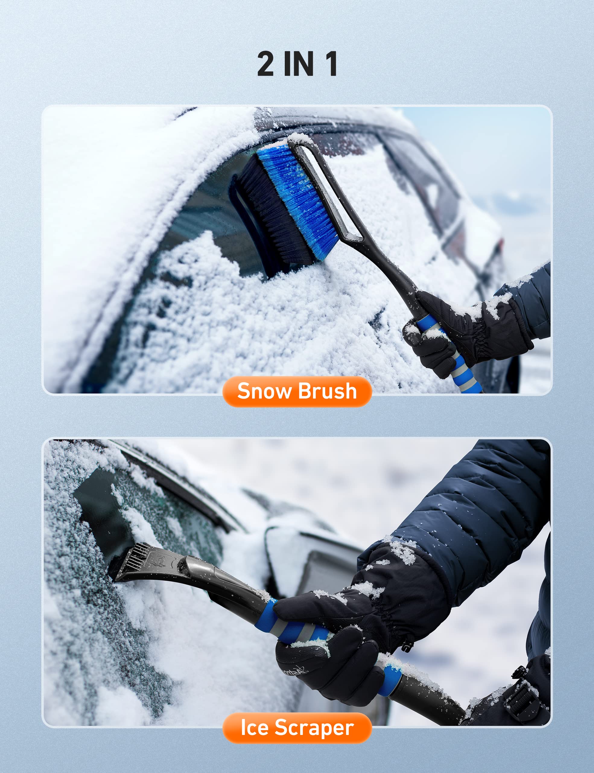 AstroAI Snow Brush & Ice Scraper - Heavy Duty ABS & PVC, Ergonomic Foam Grip, 27", Blue, for Cars, Trucks, SUVs