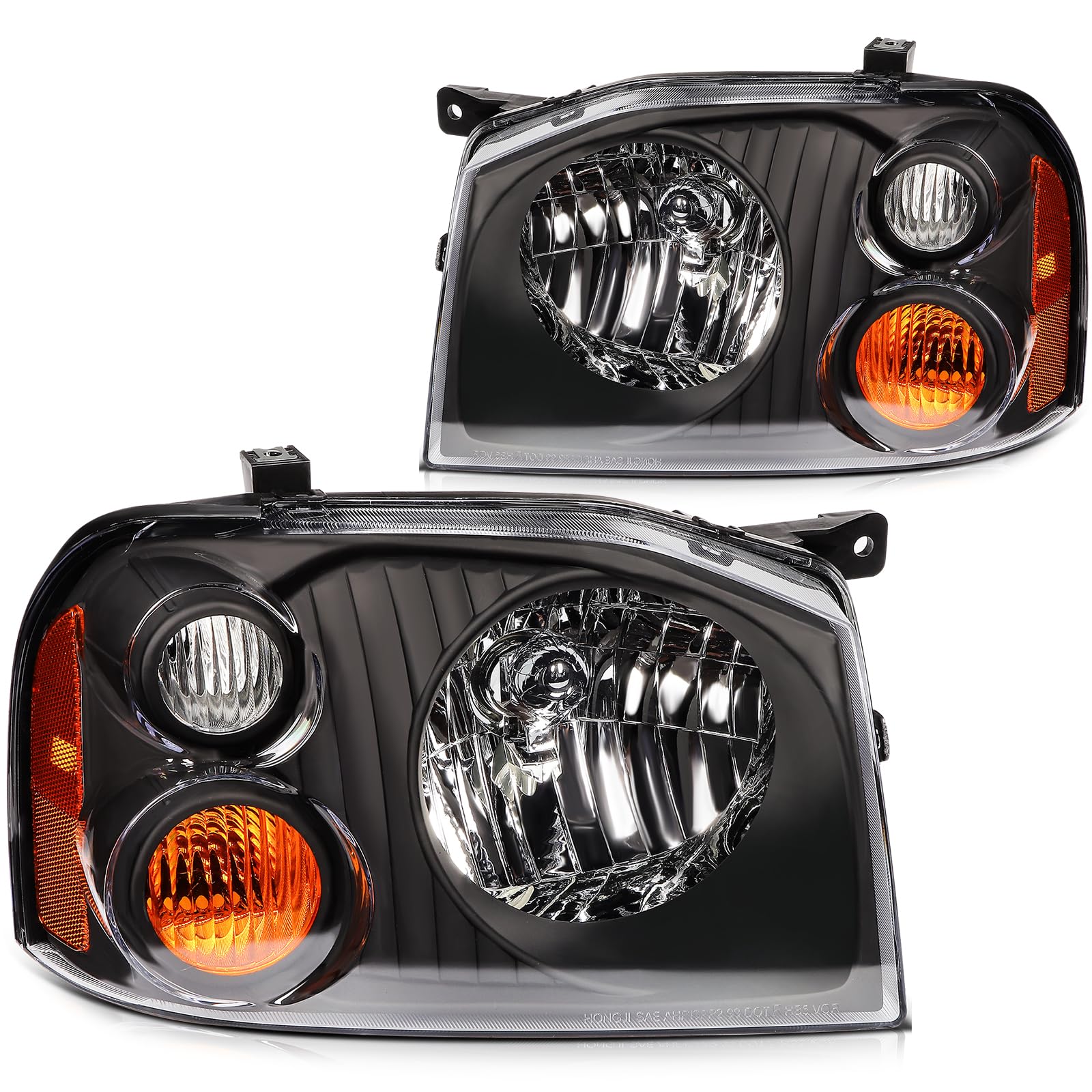 OCPTY headlight assembly Driver and Passenger Side Replacement for 2001-2004 for Nissan for Frontier XE Black Chrome Housing Cle