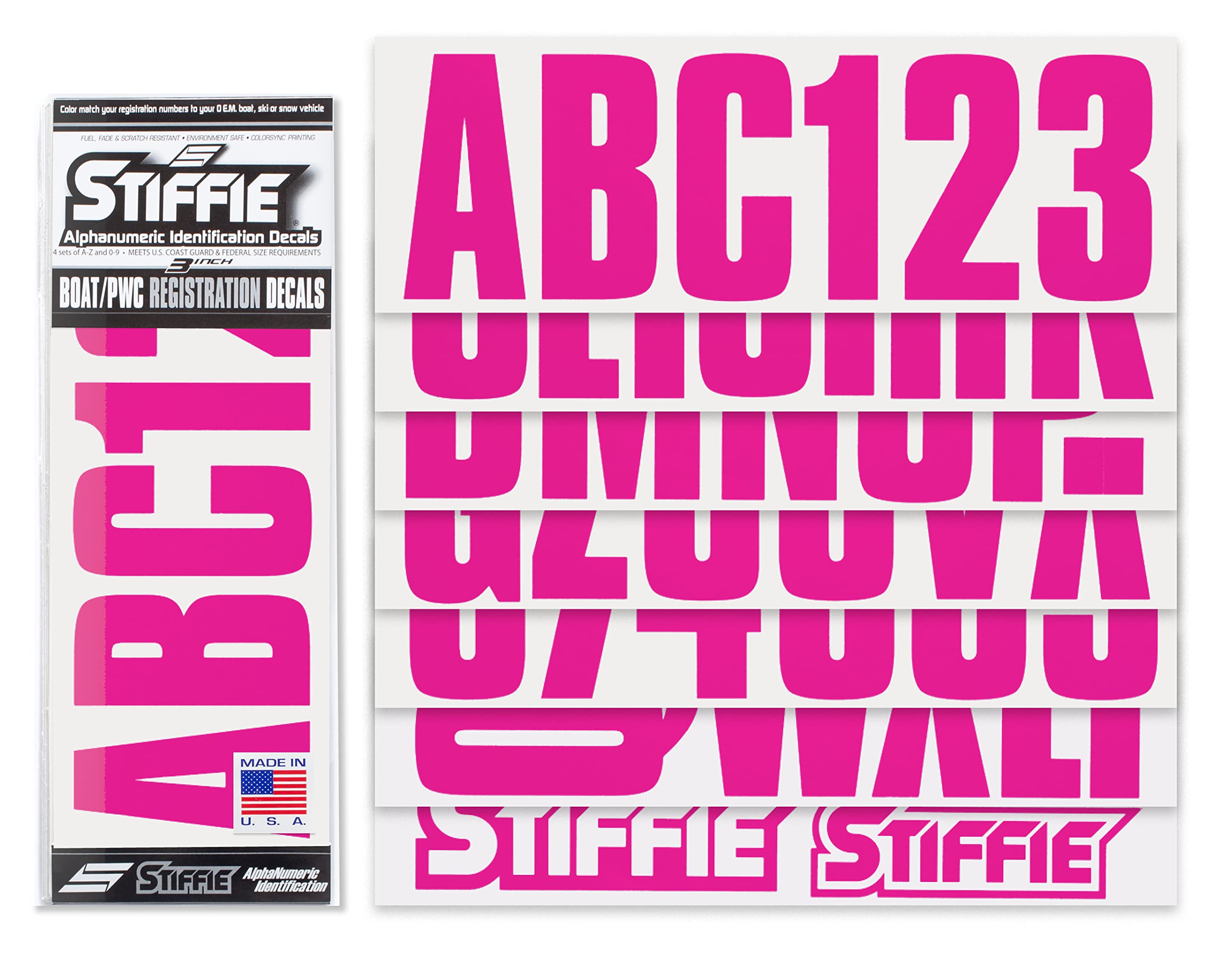 Stiffie Uniline 3" Alpha-Numeric Vinyl Stickers Decals for Boats - Berry, Model UL10