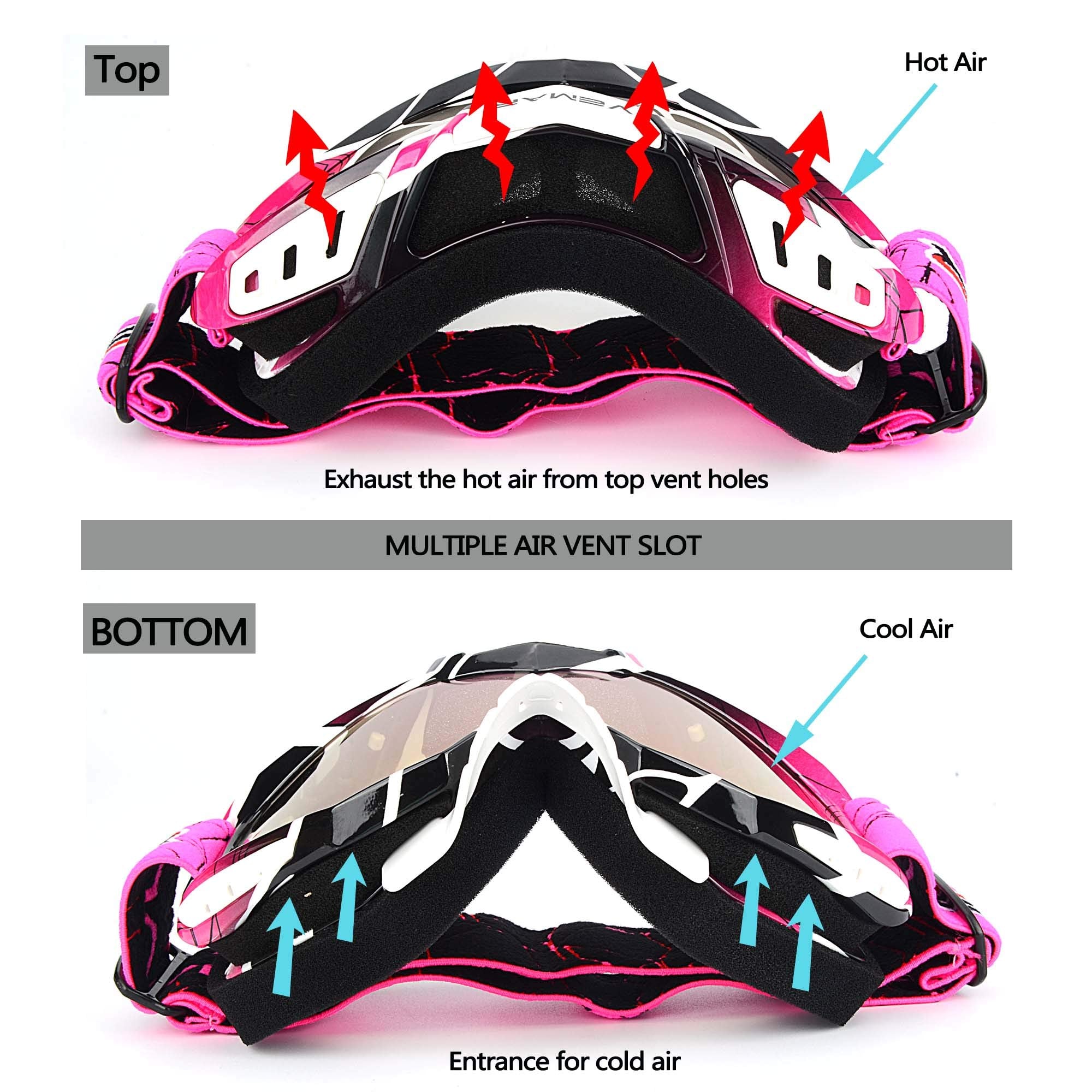 Ubelly Motorcycle Motocross Goggles, Pink, Windproof, Dustproof, Scratch Resistant, Tactical Riding Glasses