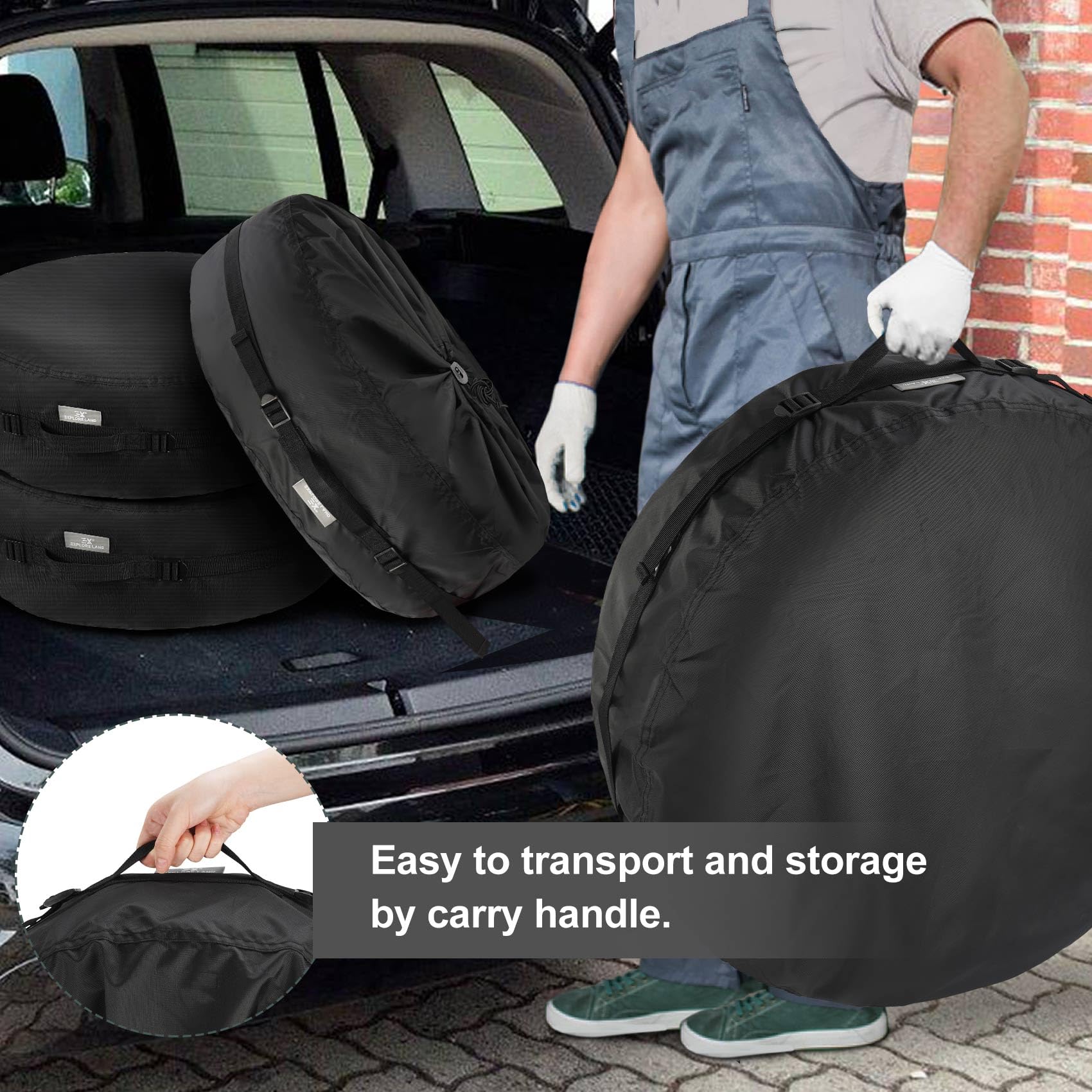 Explore Land Tire Cover - Durable Fabric Spare Tire Bag, Fits 29''-31.75'', Black, 4 Pack, Model 10708014