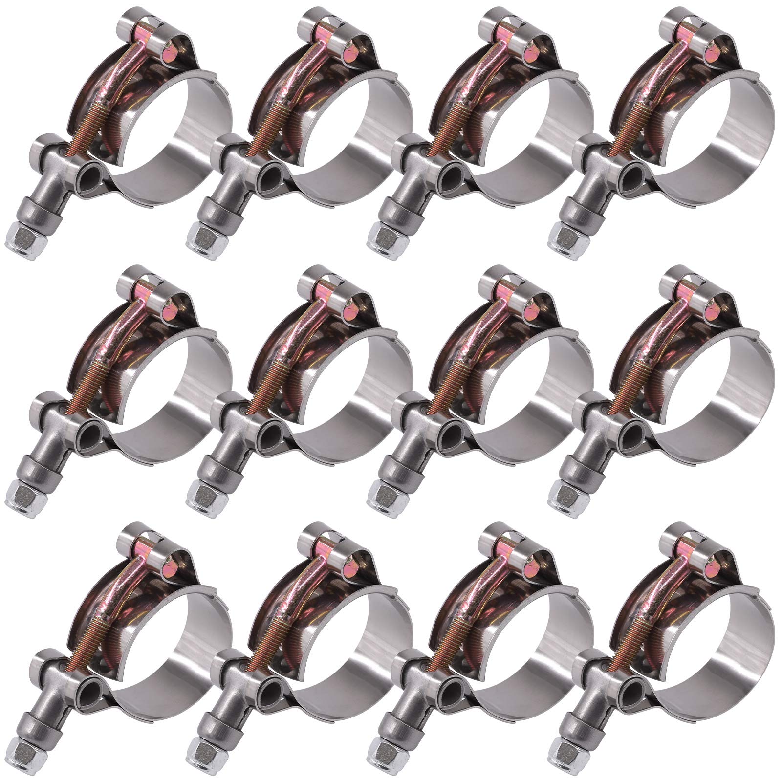 Glarks 12Pcs 86-94Mm Stainless Steel T-Bolt Hose Clamps Turbo Intake Soft Hose Intercooler Clamps