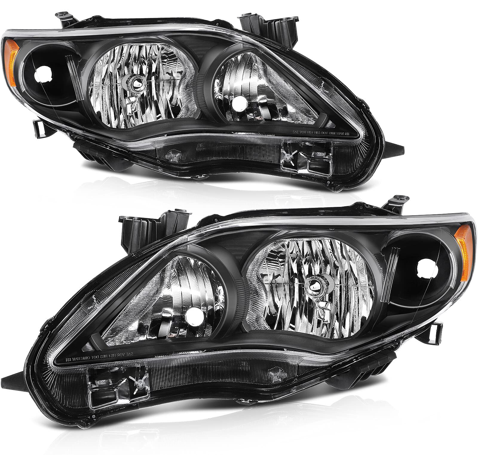 OCPTY Headlight Assembly Pair Replacement For 2011-2013 for Toyota Corolla Black Housing Amber Reflector Clear Lens Bulbs Not In