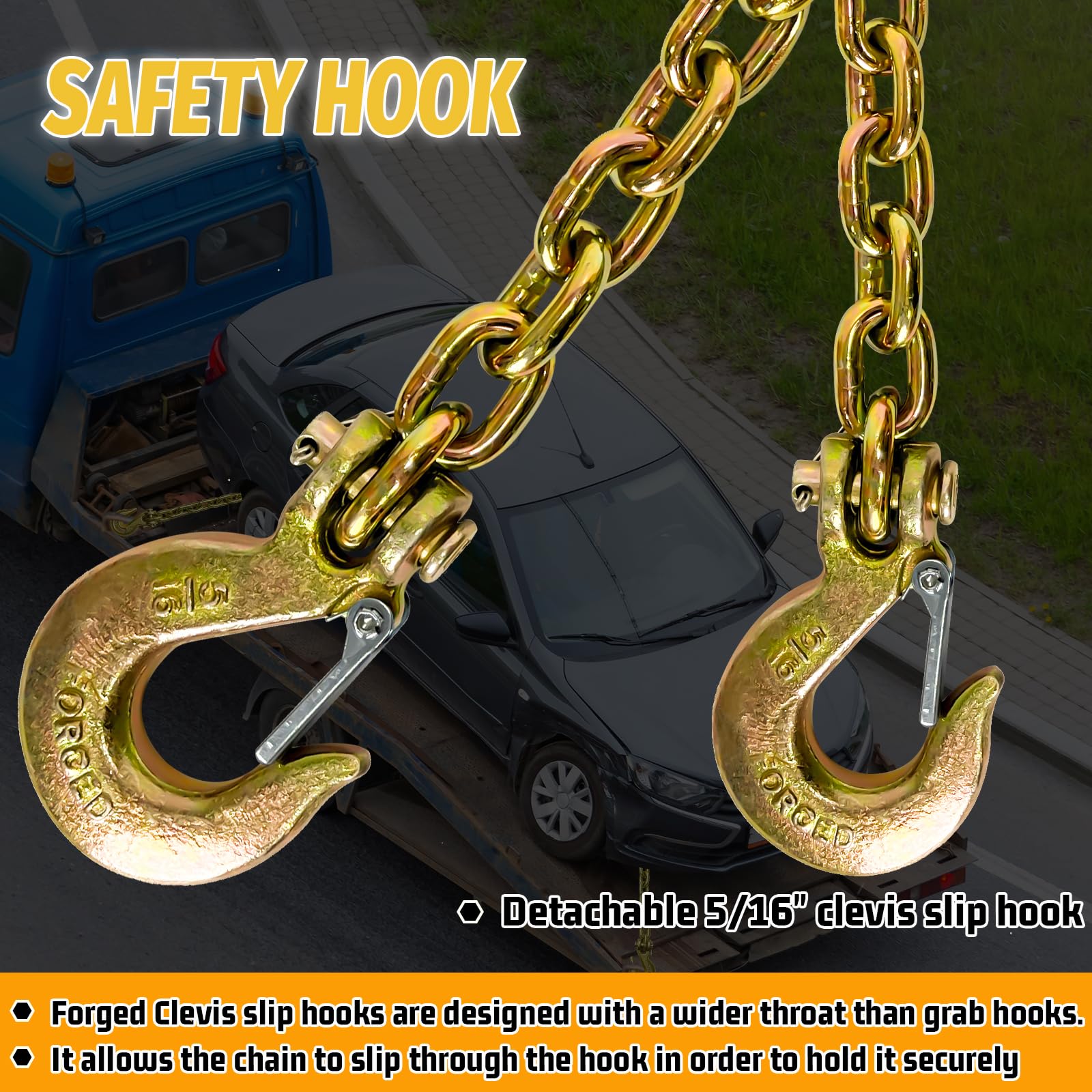 5/16'' Trailer Safety Chains G80 Tow Chains With G70 Clevis Safety Hooks 36'' Length 17000 Lbs Break Strength 4900 Lbs Safety Wo