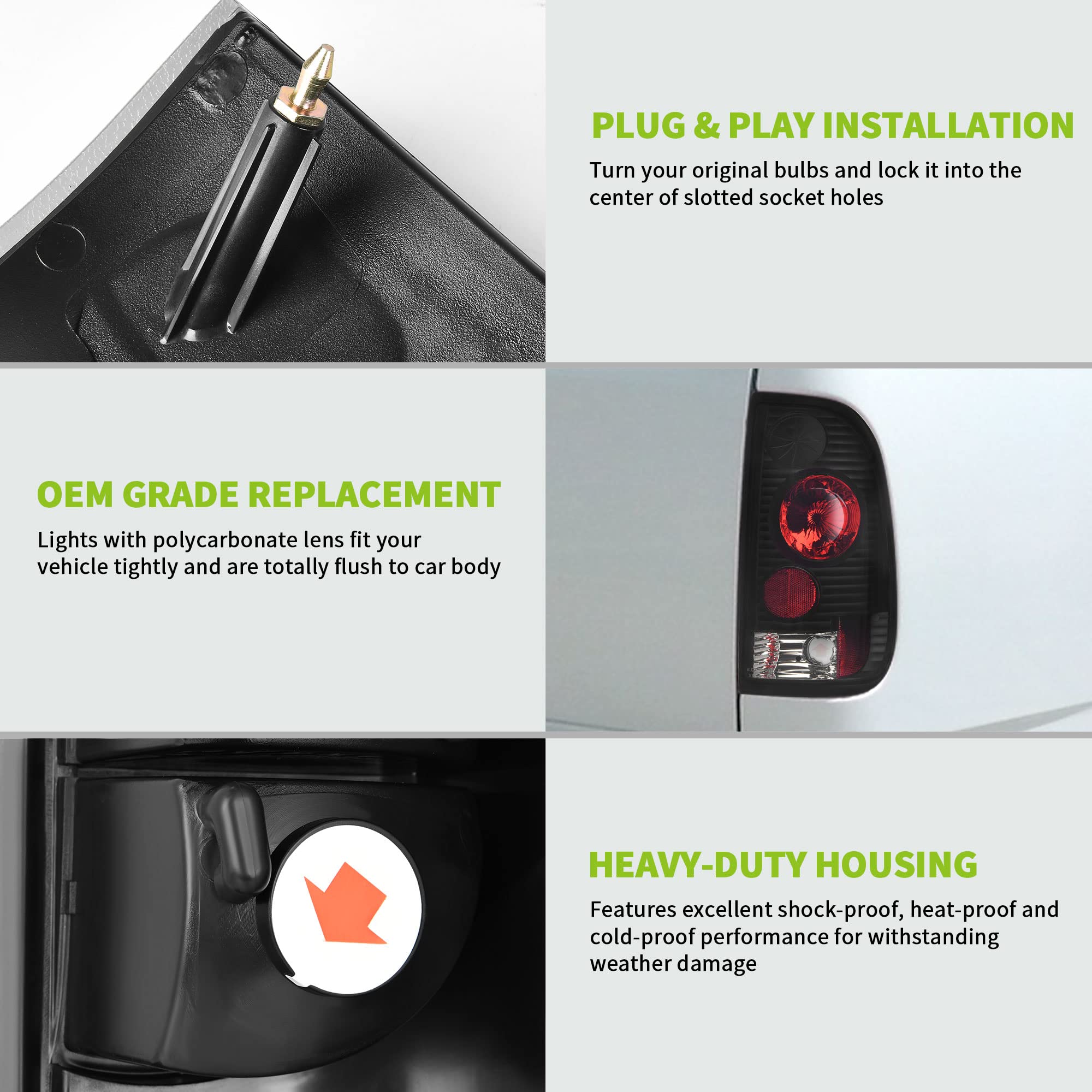 Autosaver88 Tail Lights Compatible With 1997-2003 Ford F-Series F150 (Fits Styleside Models Only), 2004 F150 Heritage, 1999-2007 Ford F-250 F-350 F-350 Super Duty Pickup Truck Smoke Lens