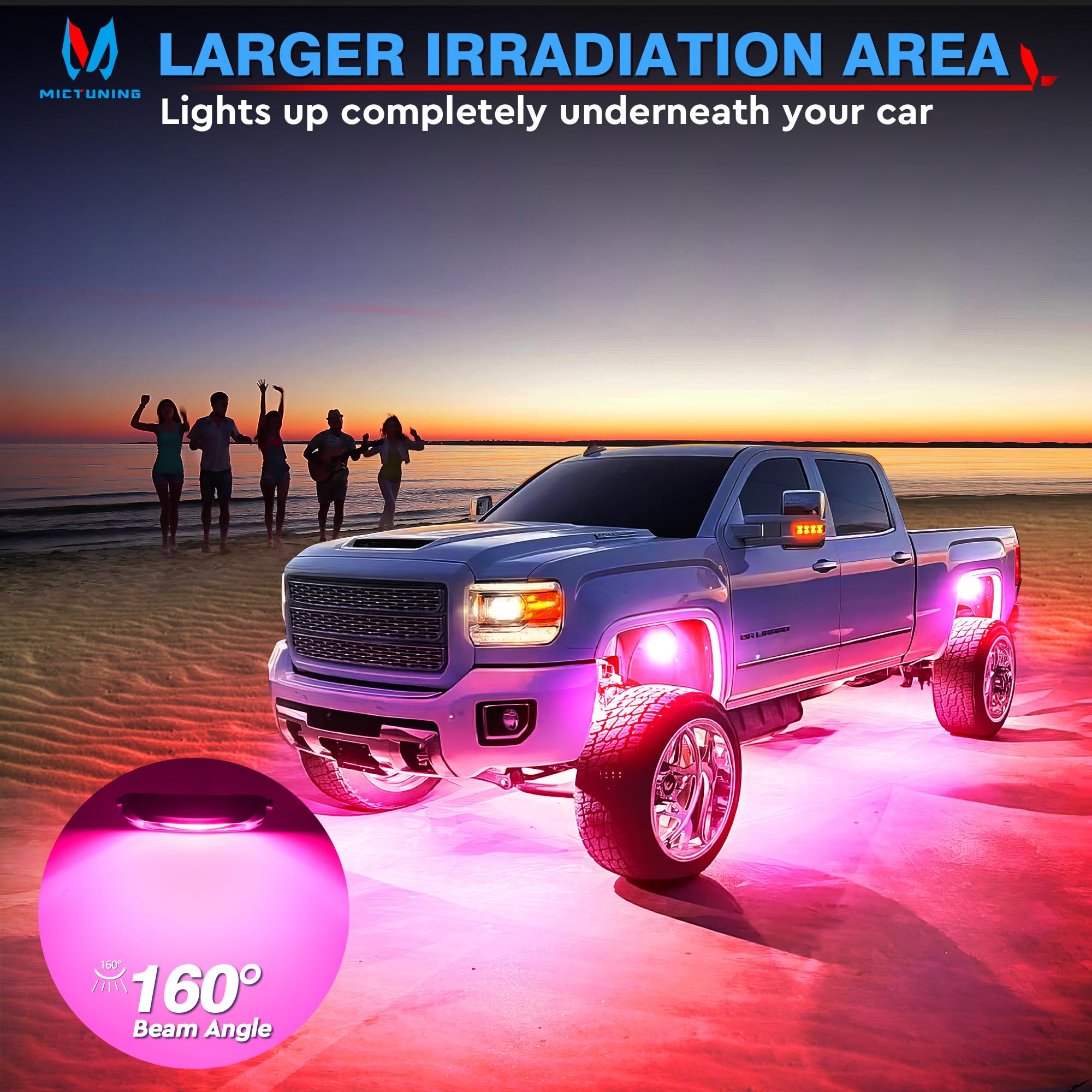MICTUNING C2 RGBW LED Rock Lights - 12 Pods Underglow Neon Light with Bluetooth Controller