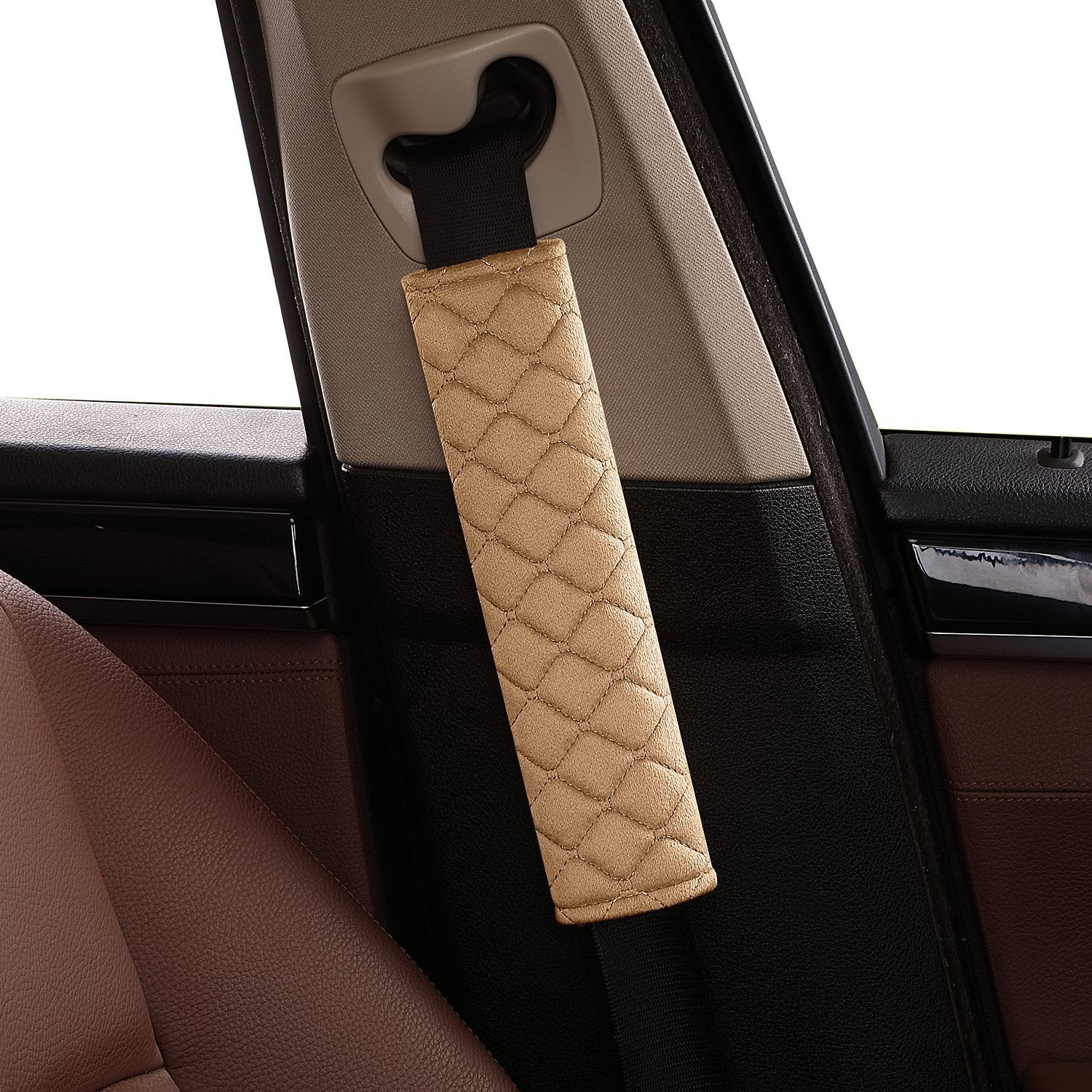 Mikafen 4 Pack Universal Car Seat Belt Pads, Adult Seat Belt Shoulder Strap Covers Harness Pad For Car/Bag,Soft Comfort Helps Protect You Neck Shoulder From The Seat Belt Rubbing (4Pack-Beige)