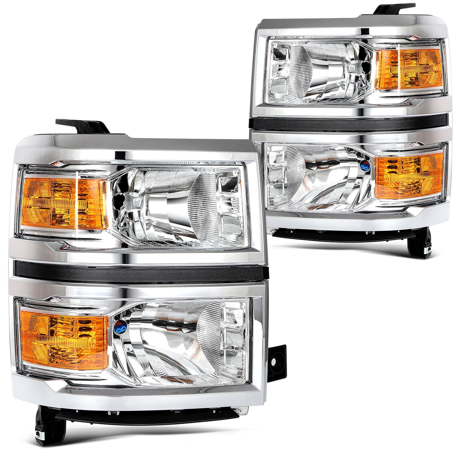 LBRST Headlight Assembly Fit 2014-2015 for Silverado 1500 Driver & Passenger Side Headlight Chrome Housing Amber Reflector GM250