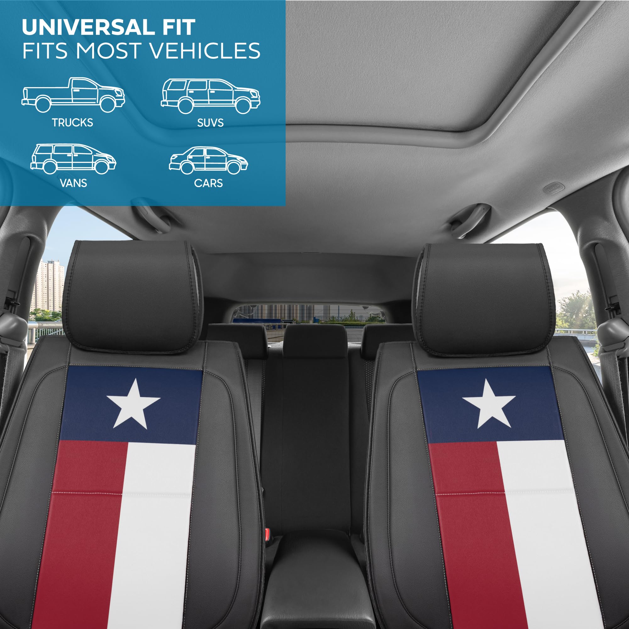 MotorBox Napa Leather Seat Covers for Truck, Car & SUV - Texas Flag Edition, Compatible with Heated Seats, Red/White/Blue/Black
