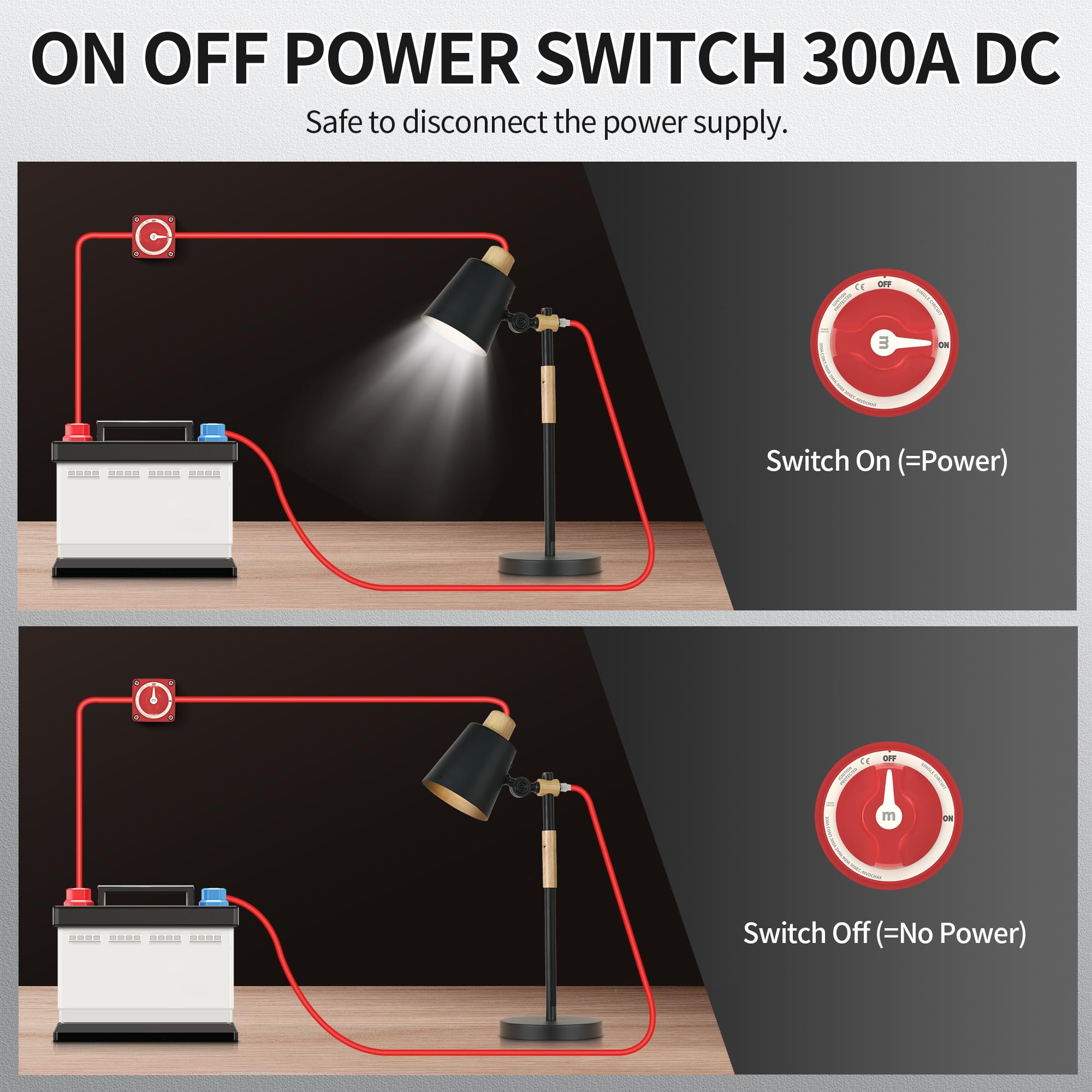 Rvmarinepat Boat Battery Disconnect Switch Waterproof 12V 48V Battery Shut Off Switch On/Off 300A Heavy Duty & Ignition Protecte