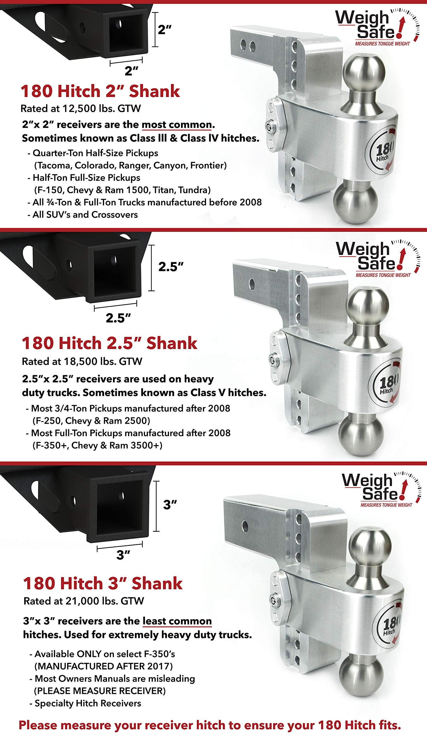Weigh Safe Adjustable Trailer Hitch Ball Mount - 8 Adjustable Drop Hitch For 2.5 Receiver - Premium Heavy Duty Aluminum Trailer Tow Hitch W/ Stainless Steel Tow Balls (2 & 2 5/16) - 18,500 Lbs Gtw