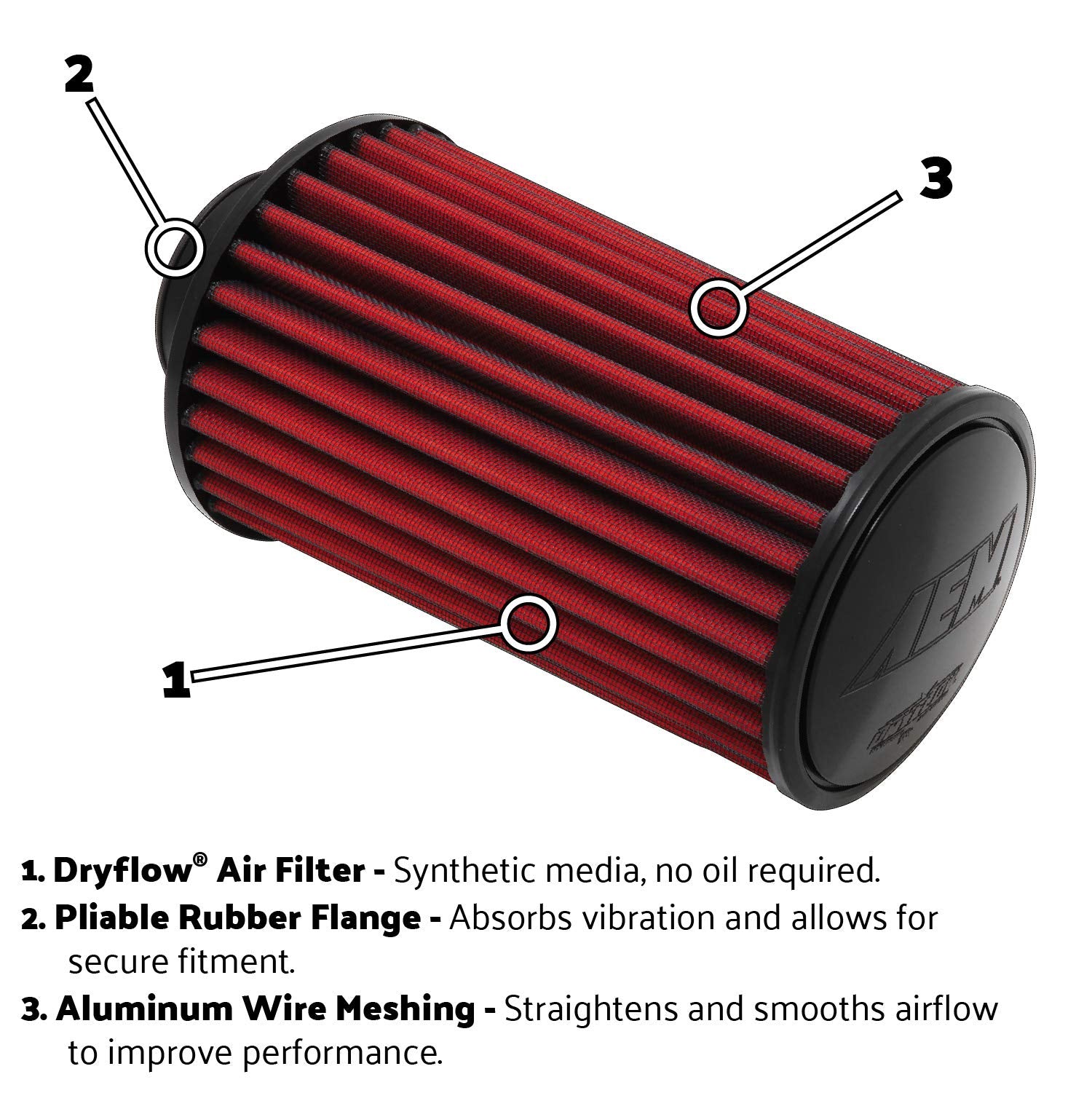 AEM 21-209EDK 6'' Inlet x 5'' Element Dryflow Air Filter