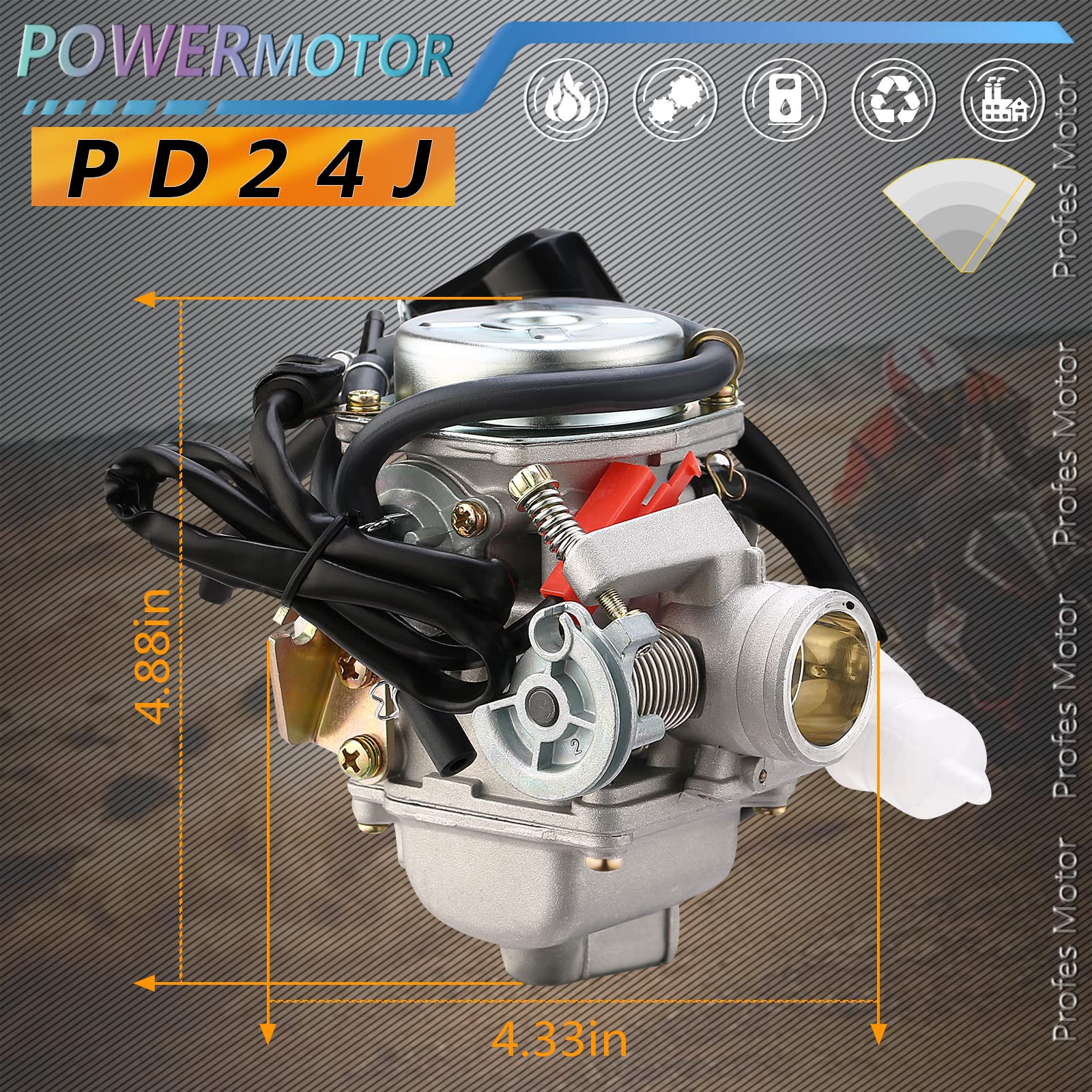 Powermotor Pd24J Carburetor For 4-Stroke Gy6 125Cc 150Cc Atv Go Karts Scooter Mopeds Qmj/Qmi157 Qmj/Qmi152 - Manifold Intake Diameter 24Mm Pd24J Carb