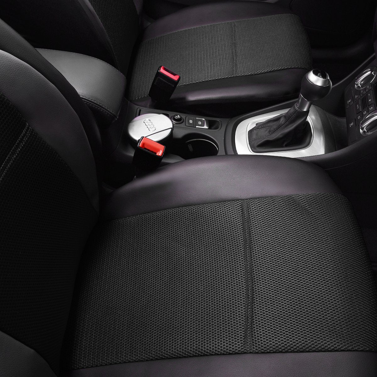 CAR PASS Luxury Leather Air Mesh Seat Covers, Car Seat Cover Full Set Breathable Seat Covers for Cars Universal Fit for Sedan SU