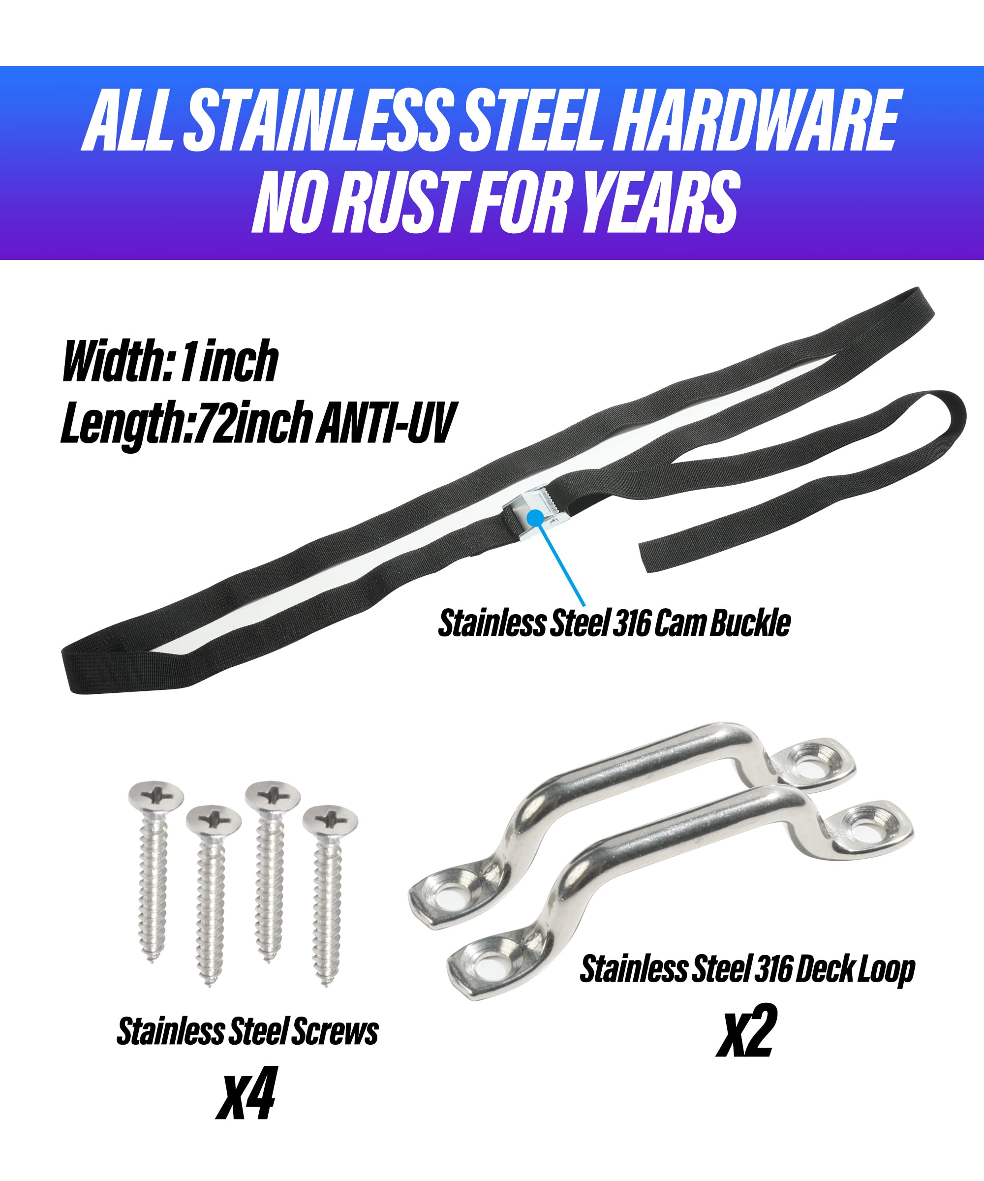 ESEWALAS 78'' Battery Tie Hold Down Strap,Battery Box Hold Down Lashing Strap with Stainless Steel Cam Buckle,Battery Tie Down S