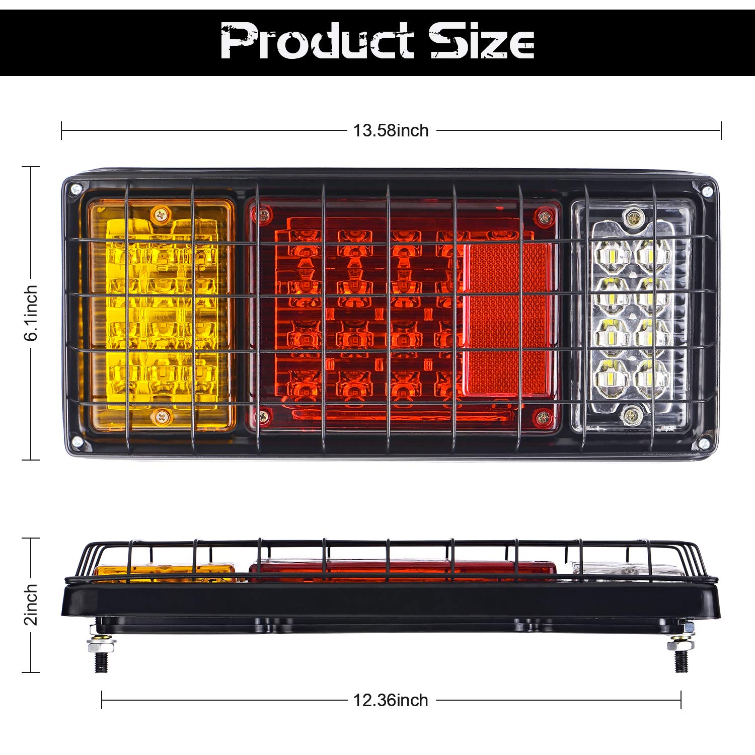 LINKITOM 40 LED Truck Tail Light Bar - Super Bright Tail Light with Iron Net Protection for 12/24V Trucks, Boats, Trailers, Vans - Green, White, Yellow