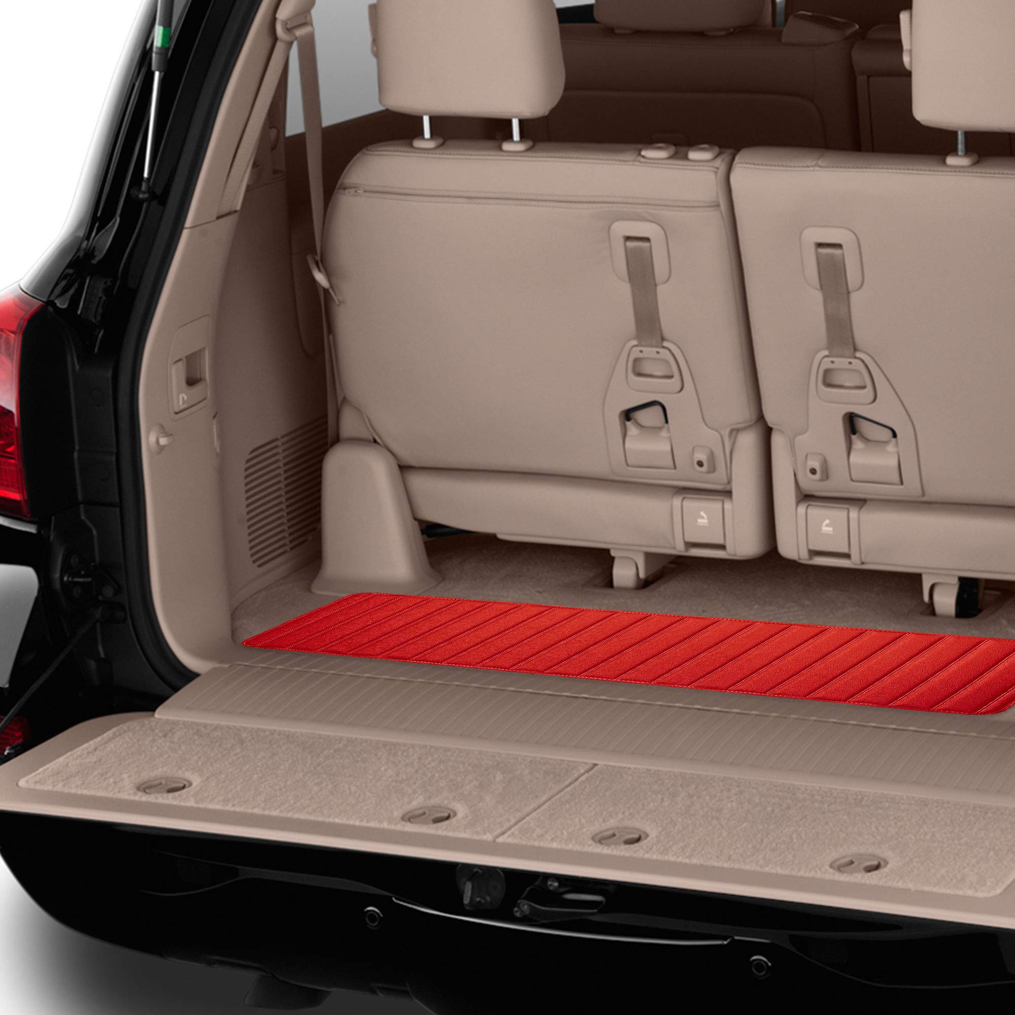 Fh Group F16500 Deluxe Heavy-Duty Faux Leather Multi-Purpose Cargo Liner, Striped, 14   , Red Color W. Gift- Fit Most Car, Truck