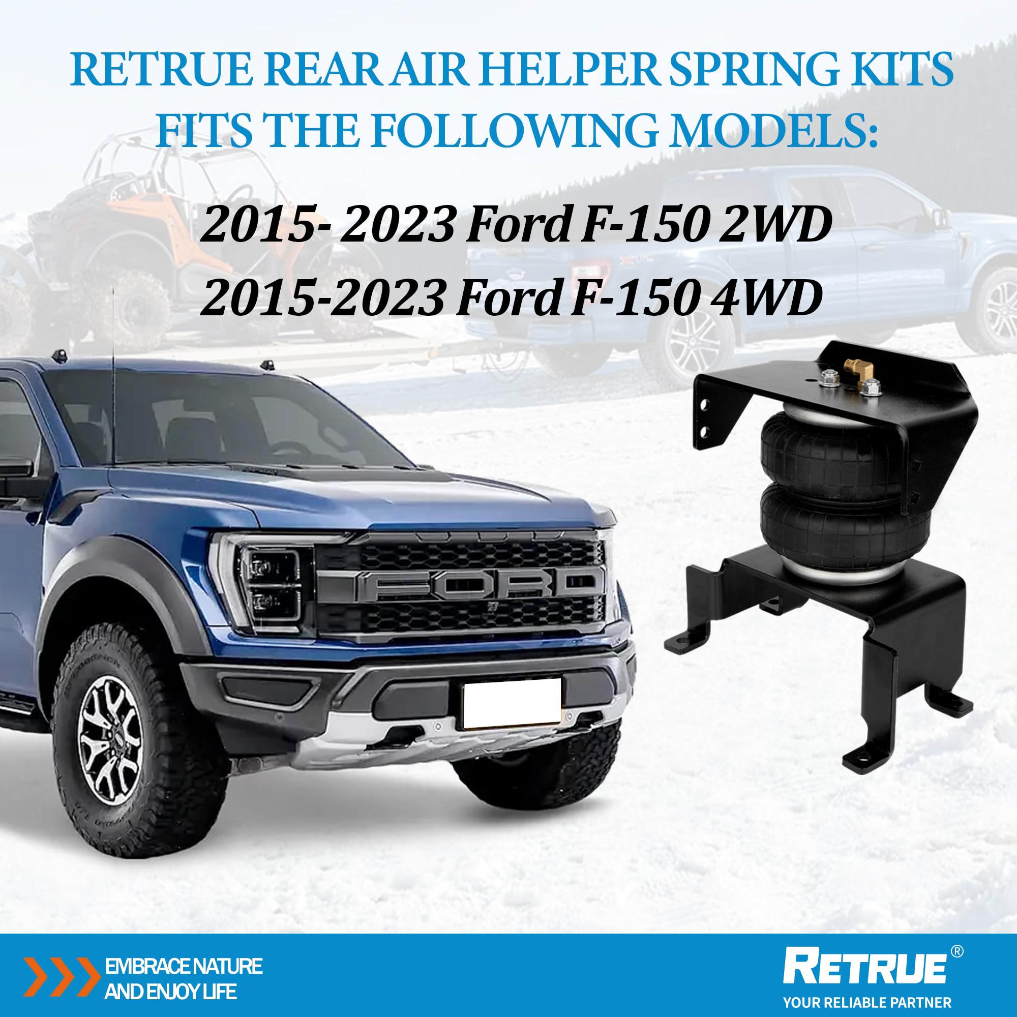 RETRUE Air Bags Suspension Kit for 2015-2025 Ford F150 - 5000 Lbs Load Capacity, Black, RAS2582, Reinforced Rubber, Alloy Steel