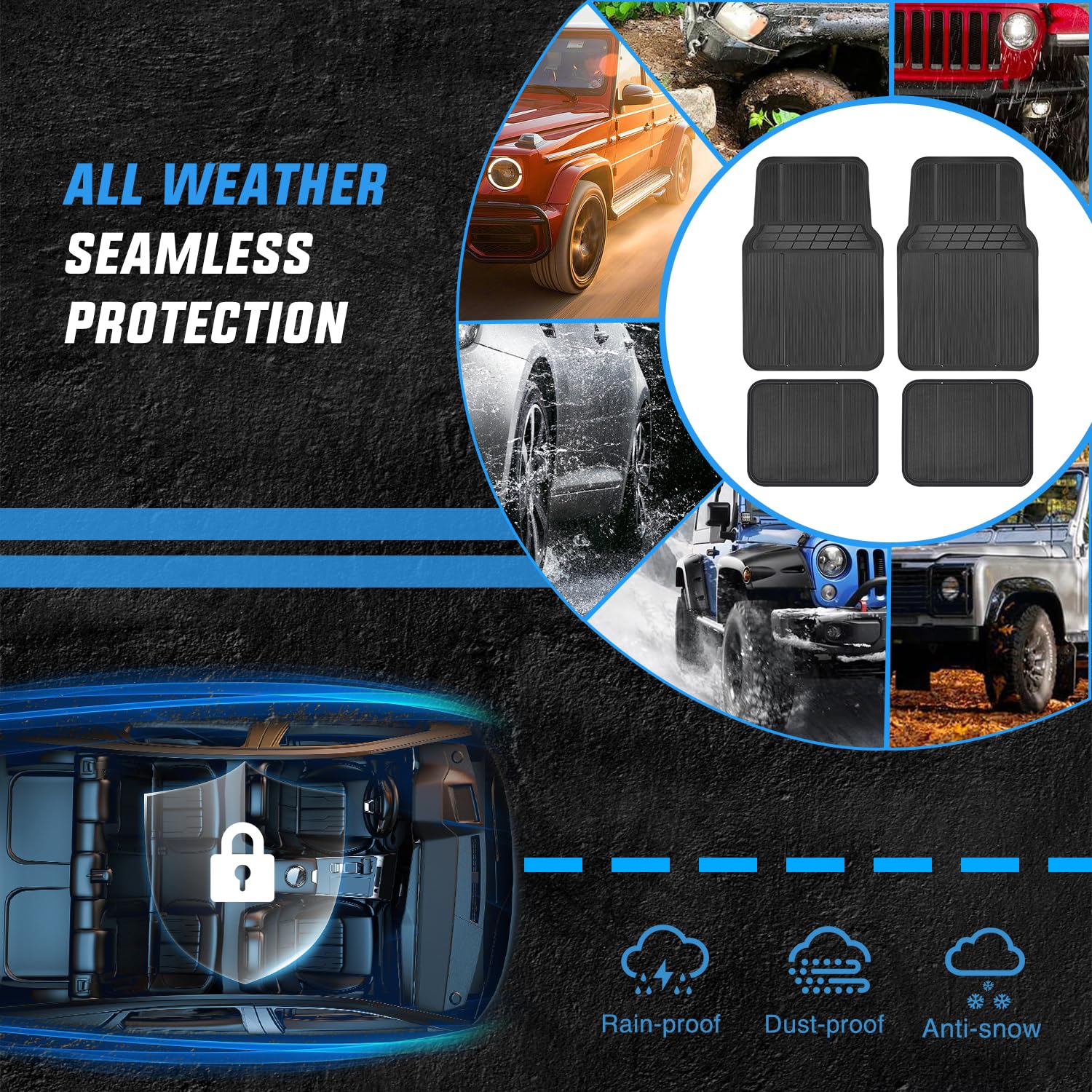 Nilight Rubber Floor Mats For Cars Trucks Suvs,Universal Trim To Fit For Most Vehicles,All Weather Protection Heavy Duty Floor L