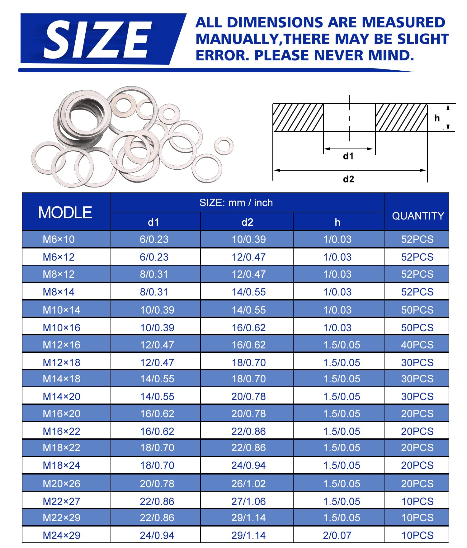 Easily Crush Washer Oil Drain Plug Kit - 568 Pieces, 18 Sizes, Aluminum, Silvery