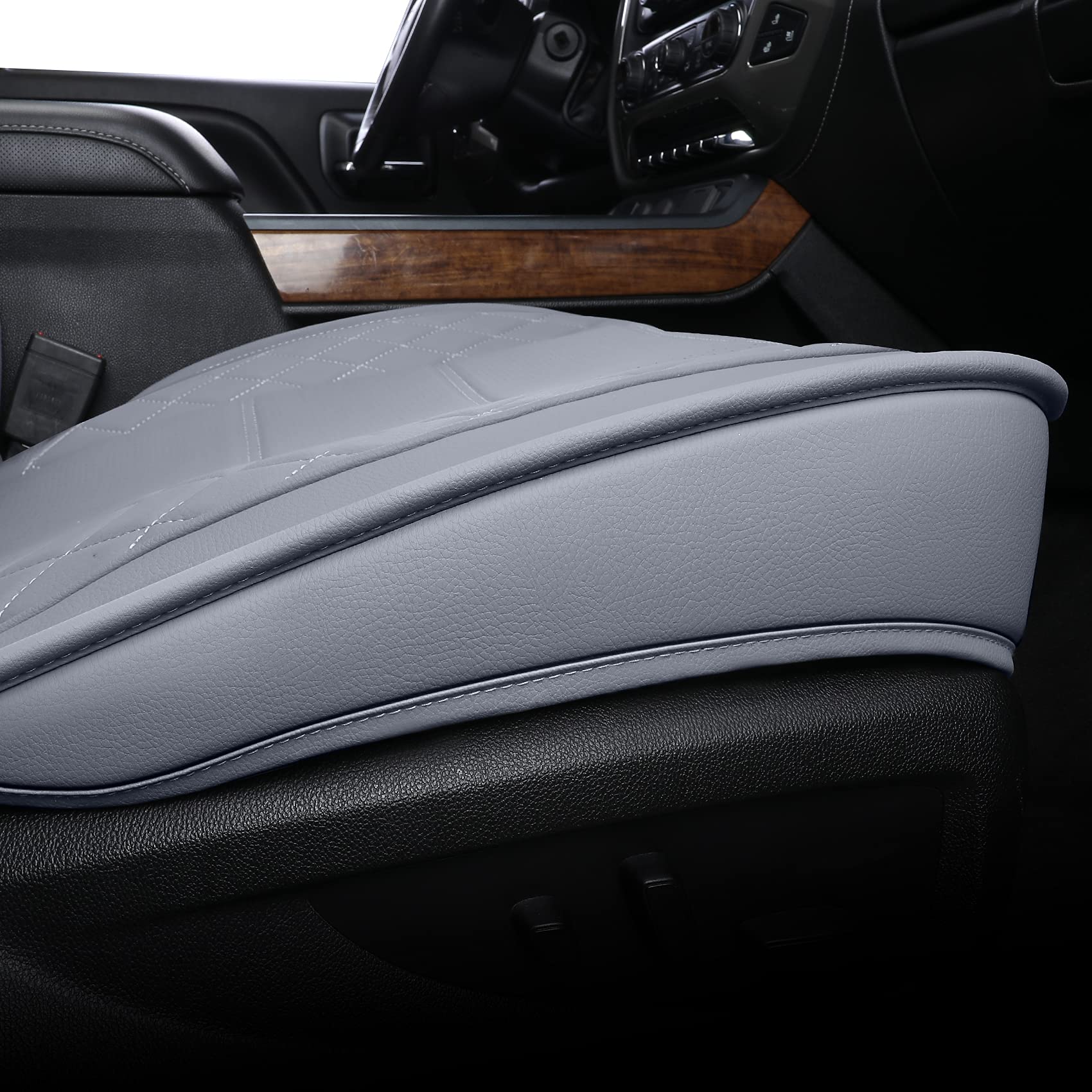 LUCKYMAN CLUB Front Seat Cover for Chevy Silverado/Sierra, Gray Faux Leather, 2007-2025, X04-S3, Water Resistant, Fits Crew/Regular Cabs